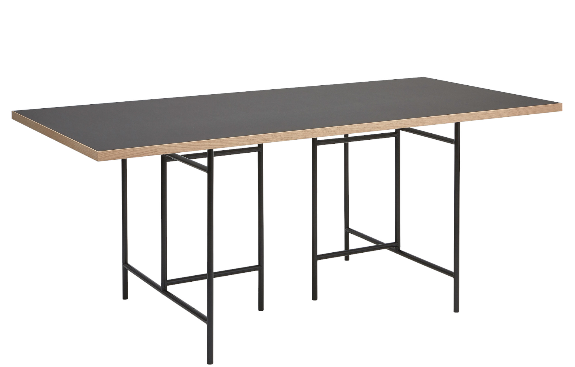 Eiermann Tisch mit schwarzer Tischplatte und farbigem Gestell von Richard Lampert, modernes Design.