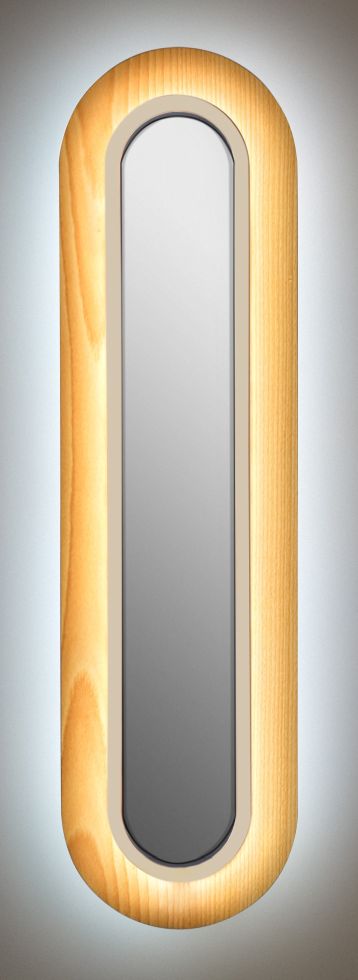 Lens LED Wandleuchte von LZF Lamps: Ovaler Holzrahmen mit elfenbeinweißem Metallring. Moderne Wandbeleuchtung.