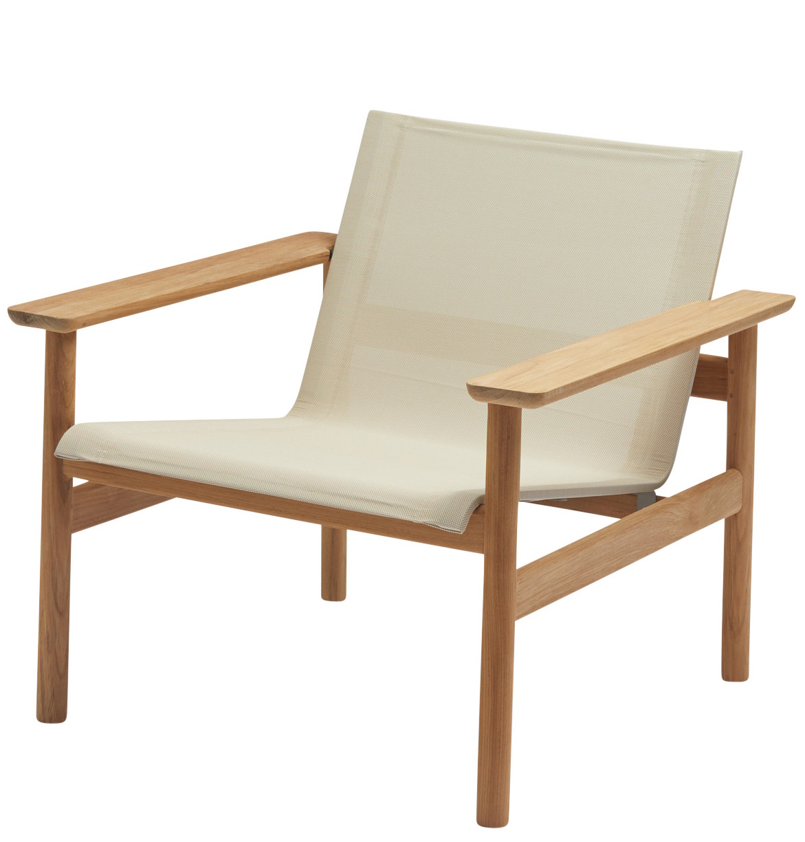 Pelagus Sessel von Skagerak: Lounge Chair aus Teakholz mit cremefarbener Textilbespannung für den Garten.