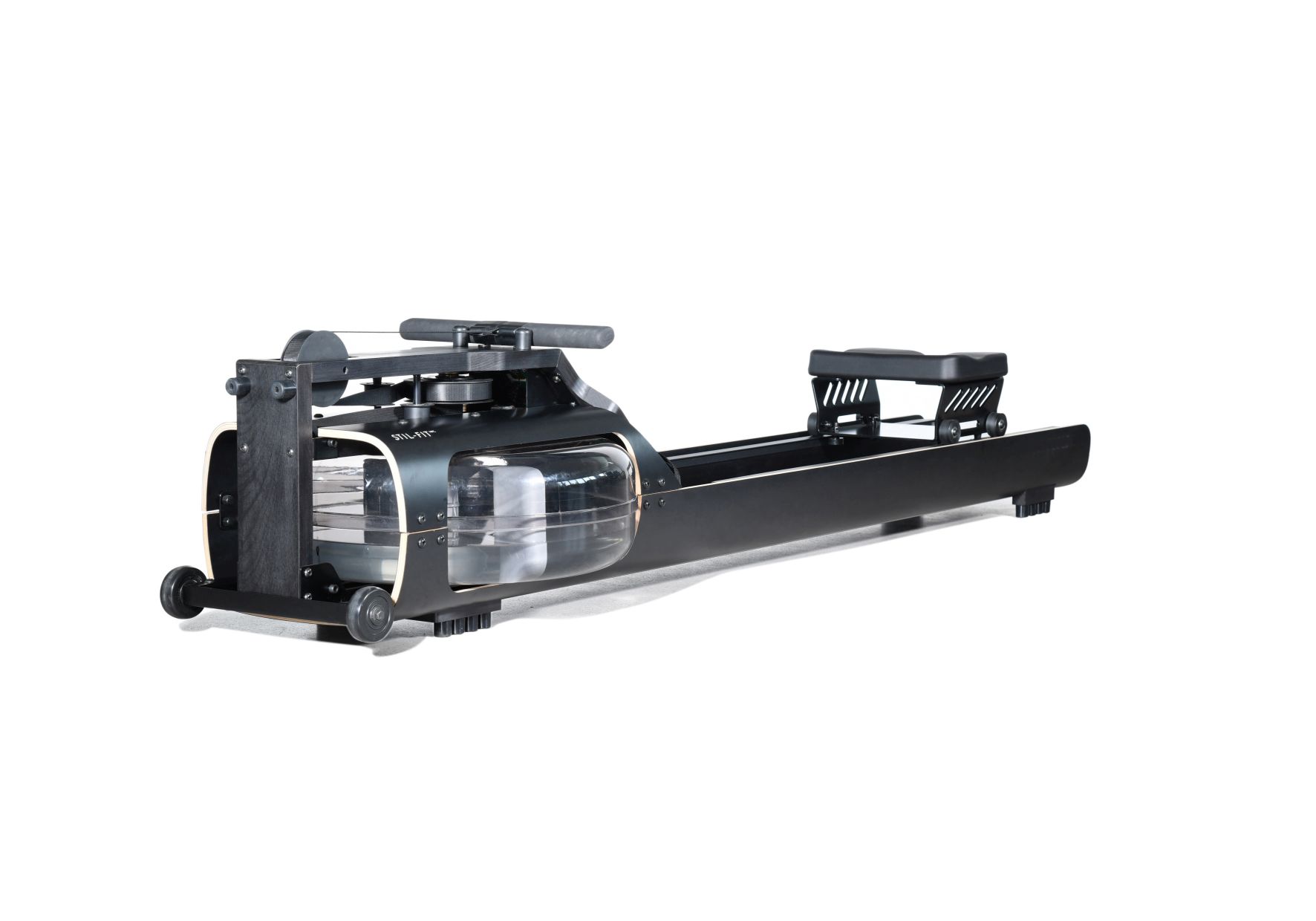 Schwarzes Stil-Fit Rudergerät FLOW ONE mit Wassertank für effektives Cardiotraining zu Hause.