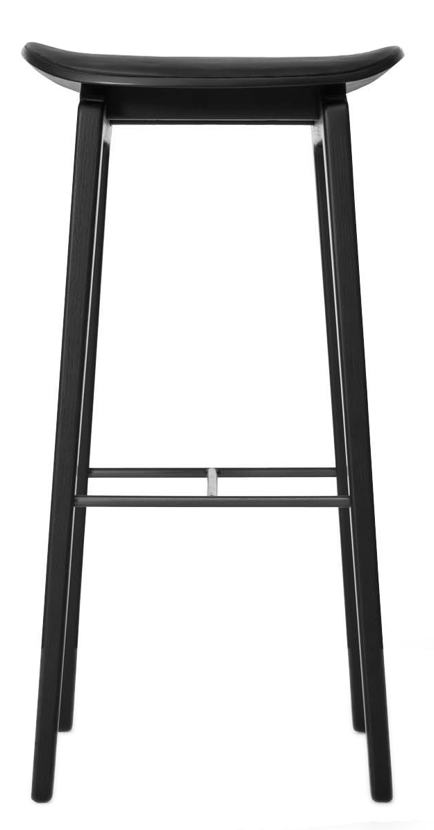 NY11 New York Barhocker von NORR11, Eiche schwarz mit schwarzem Leder, 75 cm hoch.
