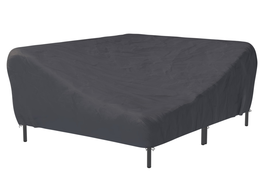 Graue Abdeckhaube für Level Gartenmöbel, schützt Ecksofa und Sessel vor Witterungseinflüssen. Outdoor Schutzhülle.