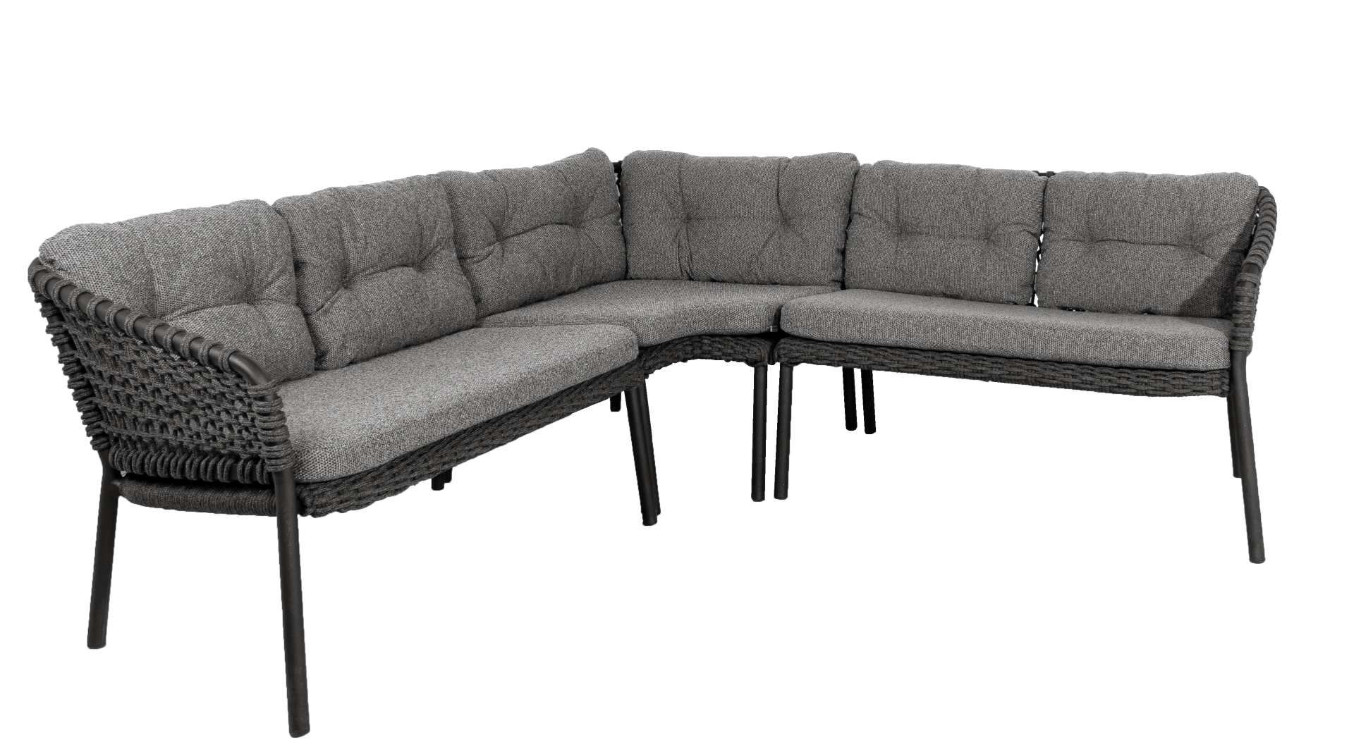 Dunkelgraues Cane-Line Ocean Outdoor Sofa Modul rechts mit Kissen. Gartenmöbel aus Rattan.