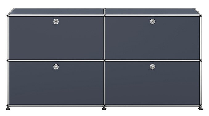 USM Haller Sideboard anthrazitgrau mit vier Klappen, modernes Designmöbel für Wohnzimmer und Büro.