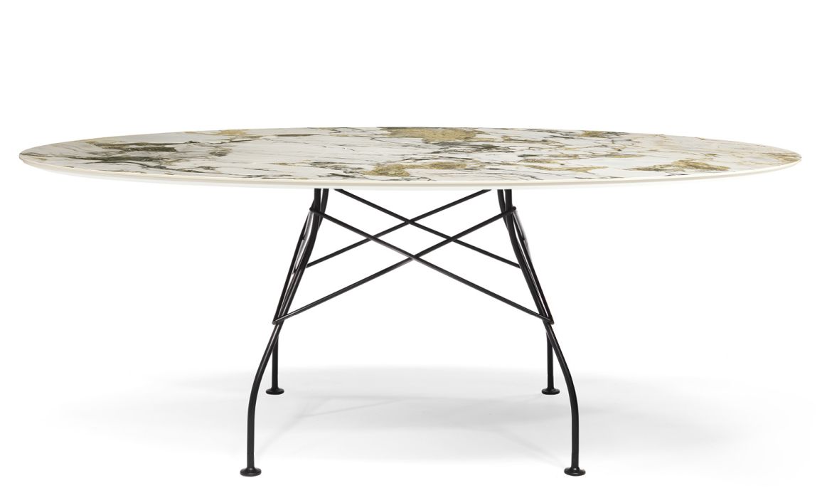 Glossy Tisch marmoriertes Steinzeug MS Symphonie oval Kartell