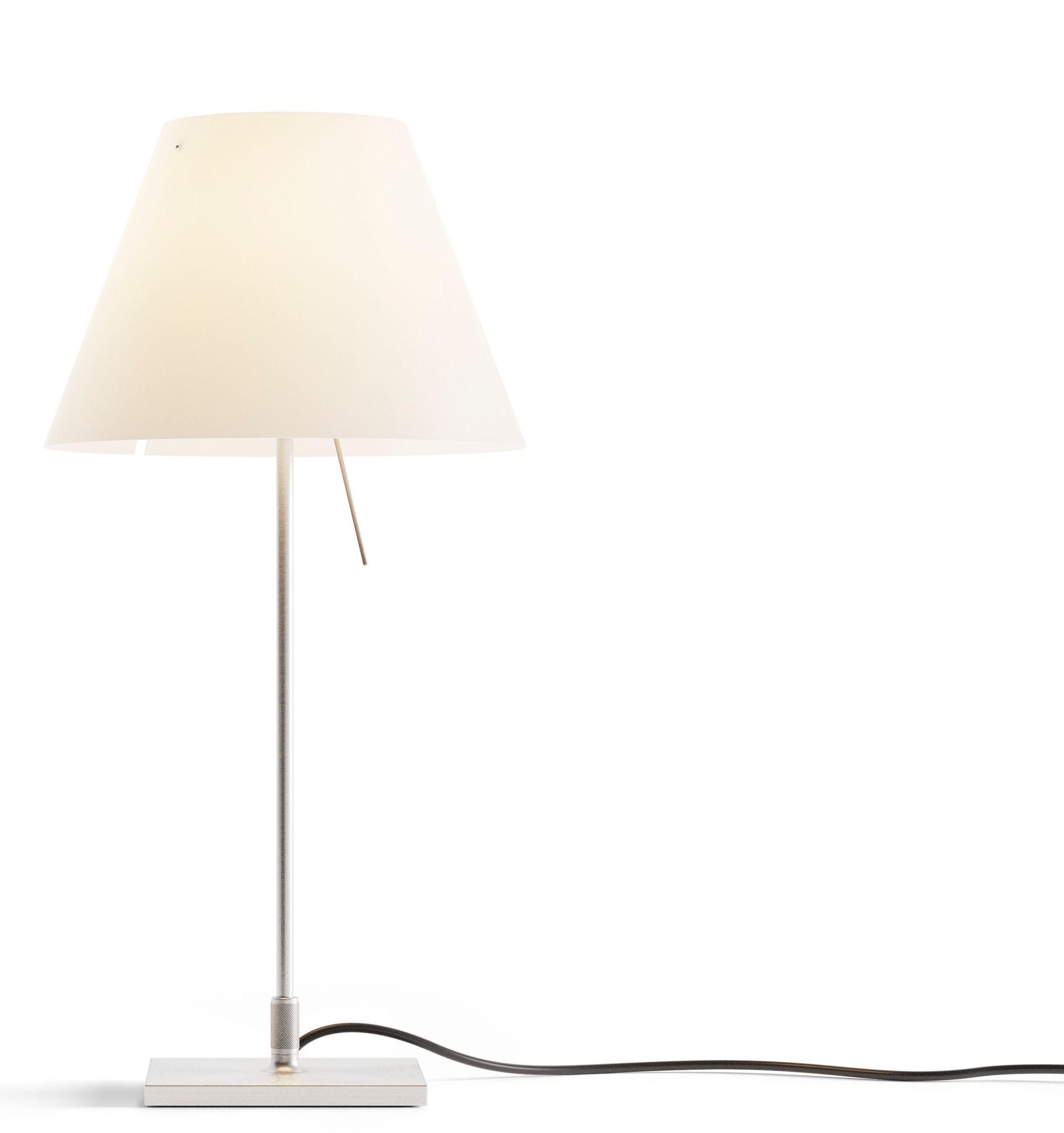 Costanzina Tischleuchte in Aluminium und Weiß: Moderne Lampe mit Kegelförmigem Schirm für Nachttisch oder Schreibtisch.