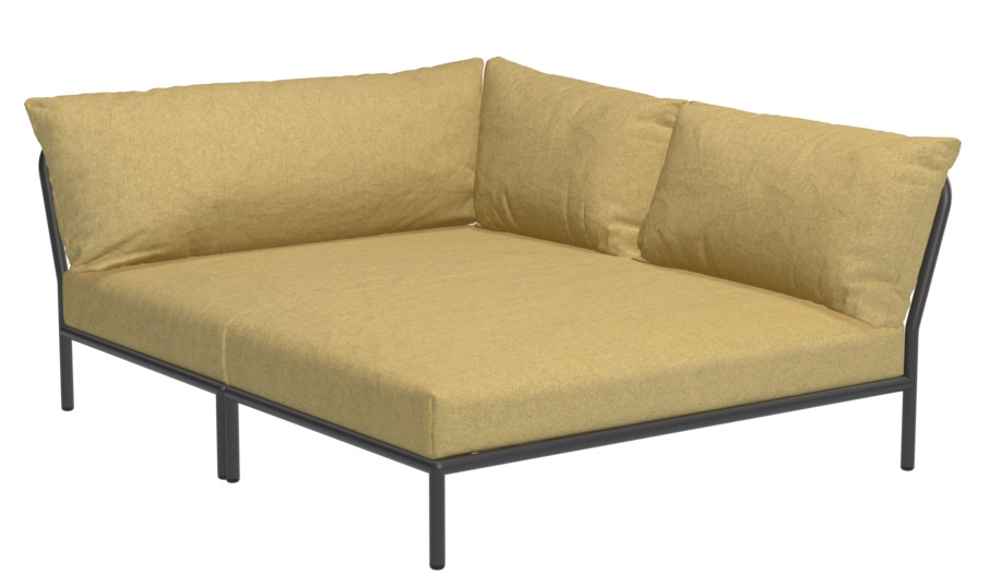 Gelbes Level 2 Cozy Corner Outdoor Sofa von Houe mit schwarzem Rahmen.