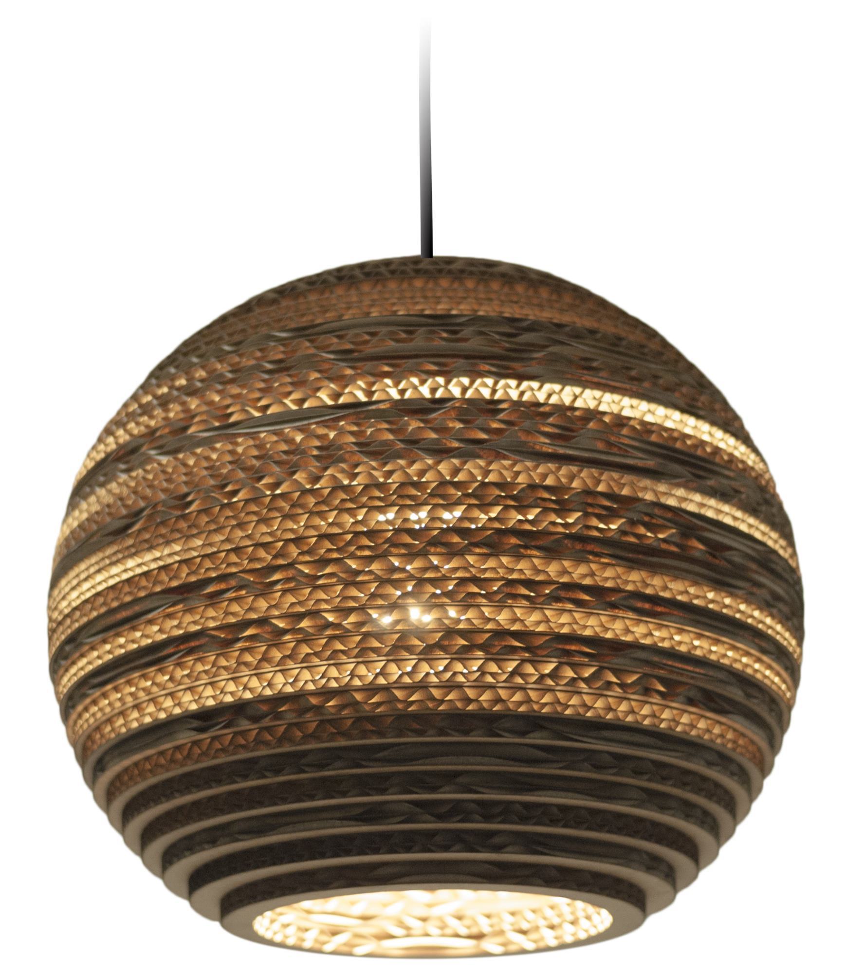 Moon10 Scraplights Hängeleuchte von Graypants: Runde Designlampe aus recycelter Pappe, warmes Licht.