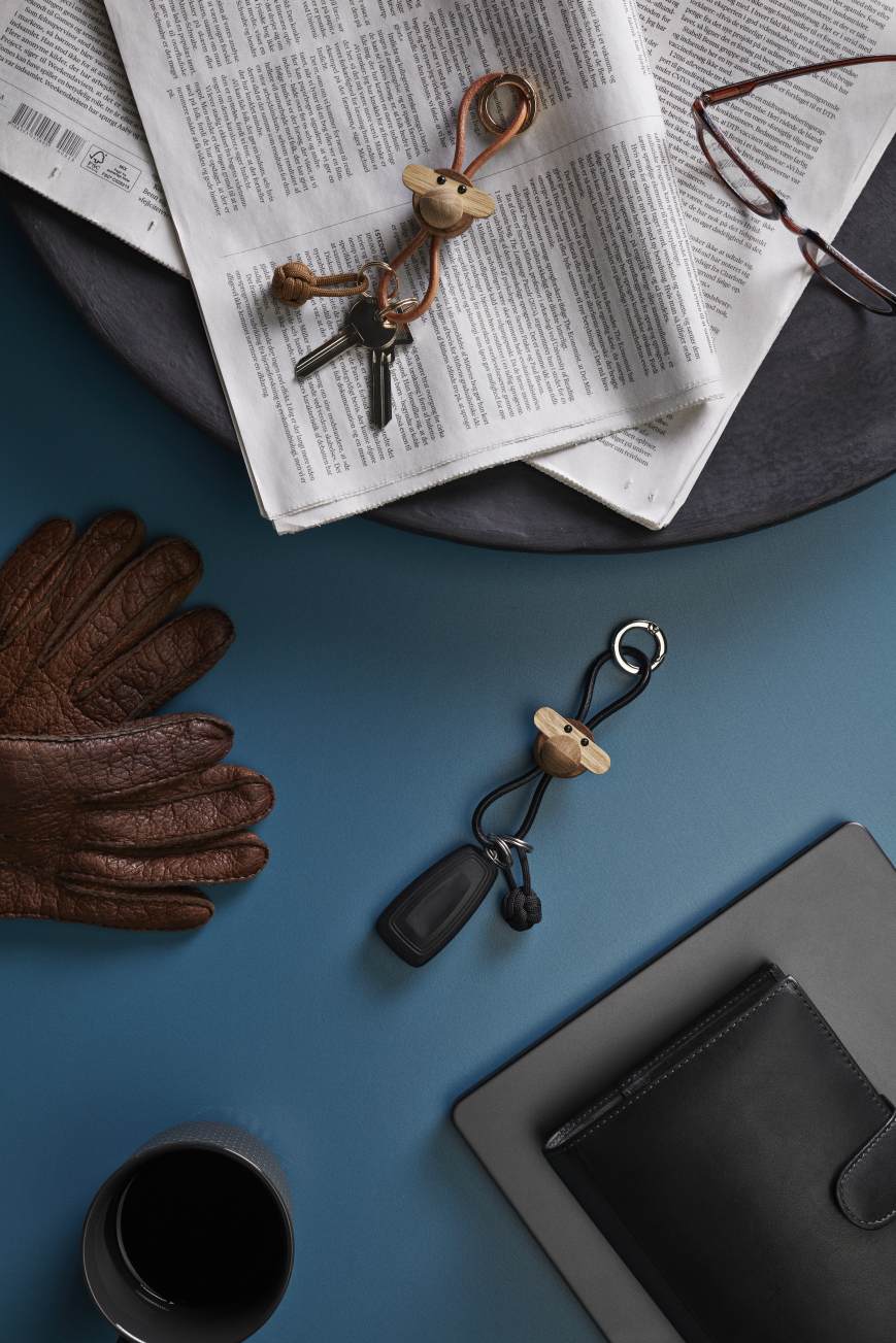 Affe Schlüsselanhänger silberfarbenes Metall mit schwarzem Leder Kay Bojesen