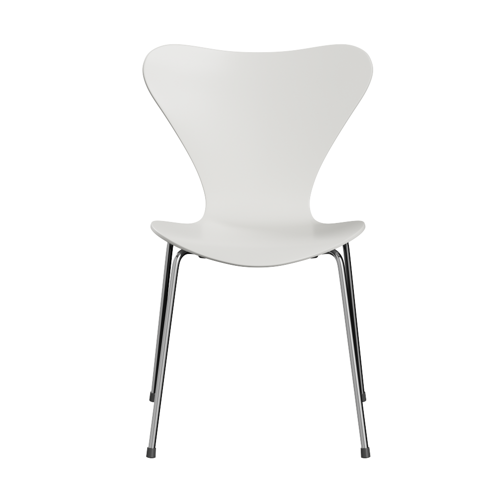 Siebener / Serie Stuhl 3107 WEISS LACKIERT / Gestell VERCHROMT Fritz Hansen EINZELSTÜCKE