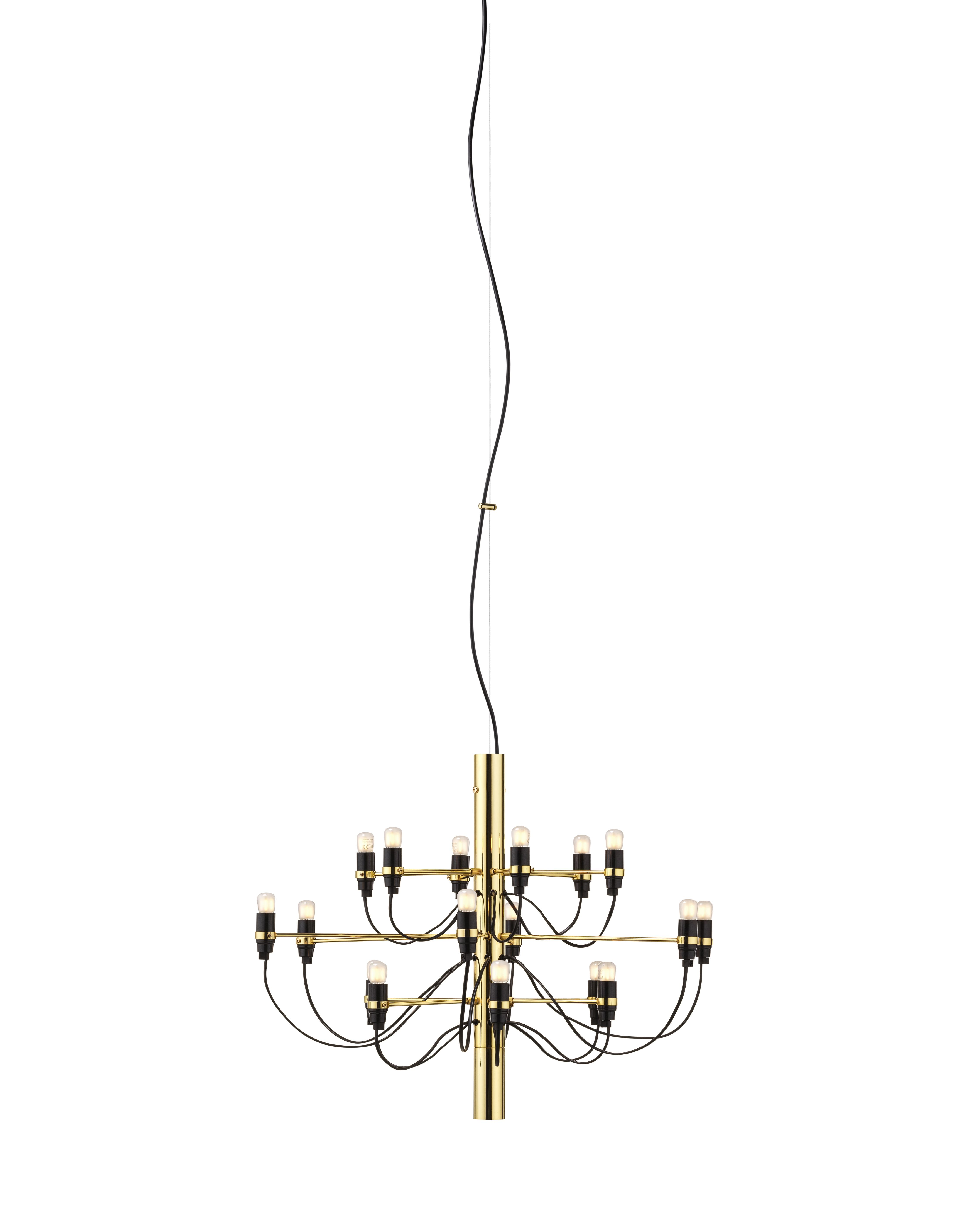 Flos 2097/18 Kronleuchter in Messing mit 18 mattierten Glühbirnen, moderne Deckenleuchte für Wohnräume.