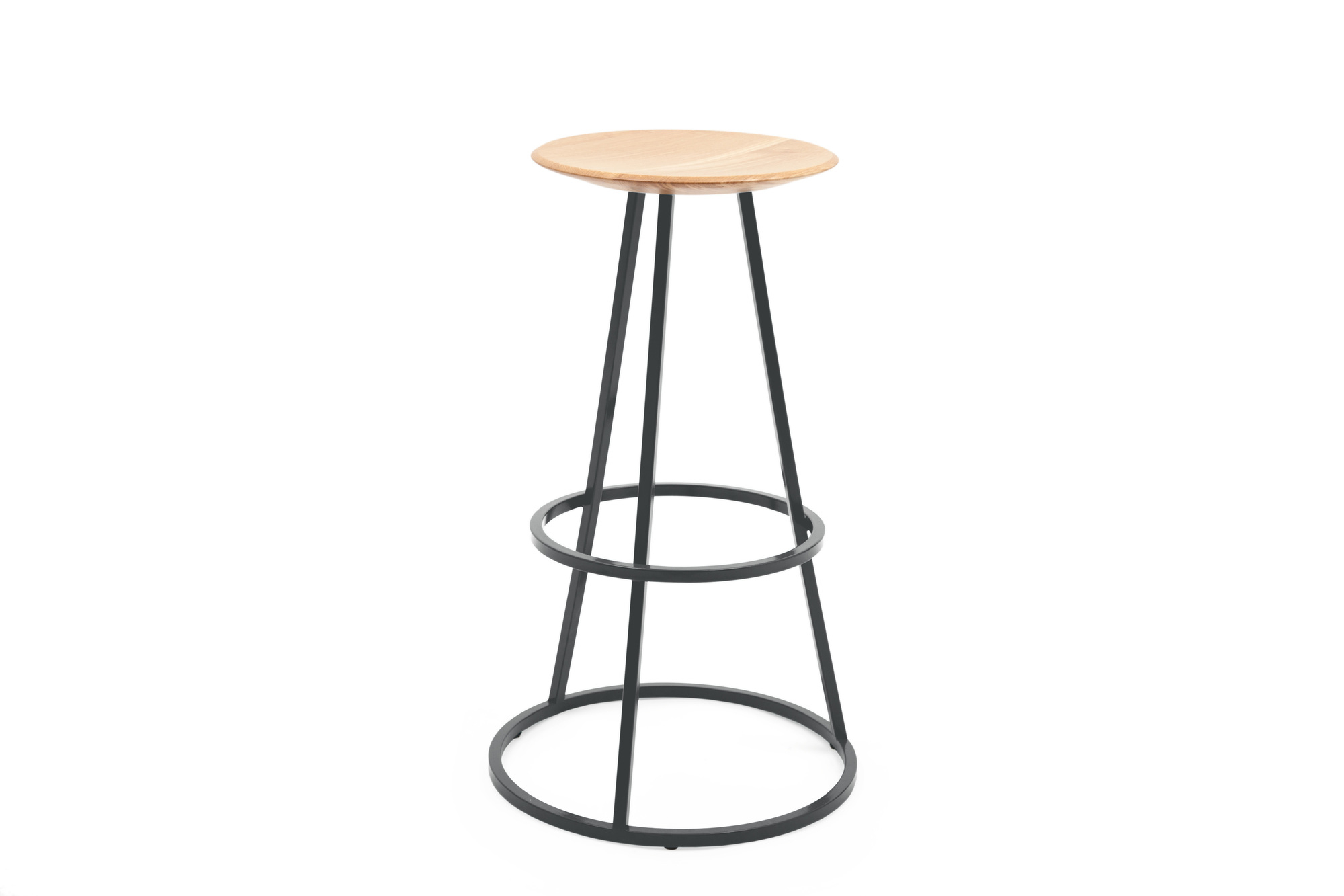 Gustave Barhocker von Hartô, 65 cm, schiefergraues Metallgestell und helle Holz-Sitzfläche. Moderner Barstuhl für Küche oder Bar.