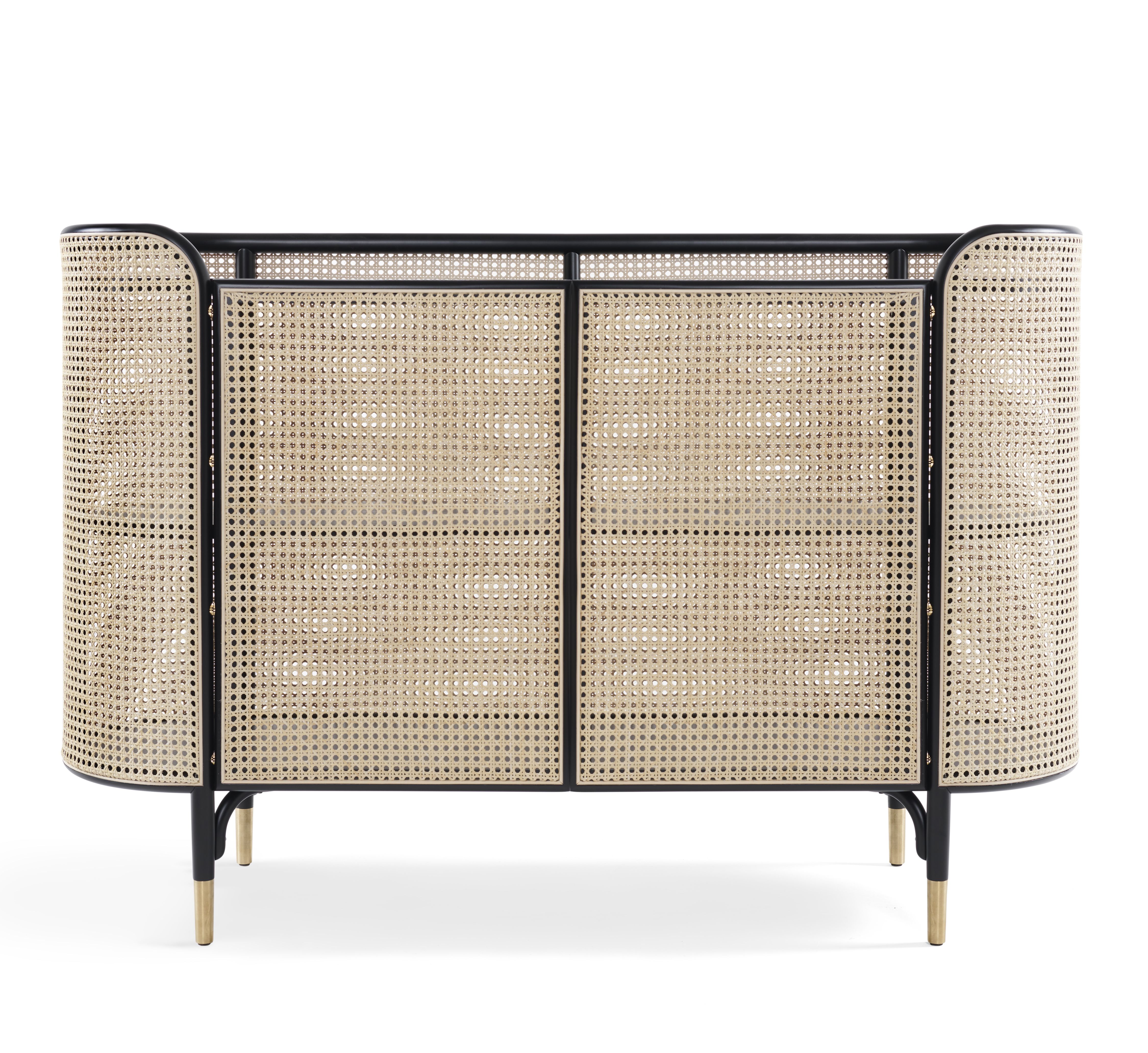 MOS Cabinet Schrank von Wiener GTV Design mit Wiener Geflecht und schwarzem Rahmen.