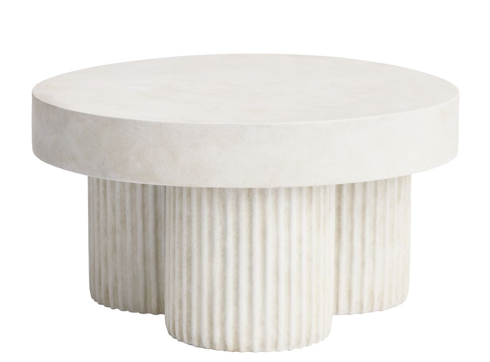 Gear Couchtisch in Kreidefarbe: Runder Beistelltisch mit geriffelten Säulen, modernes Design für Wohnzimmer.