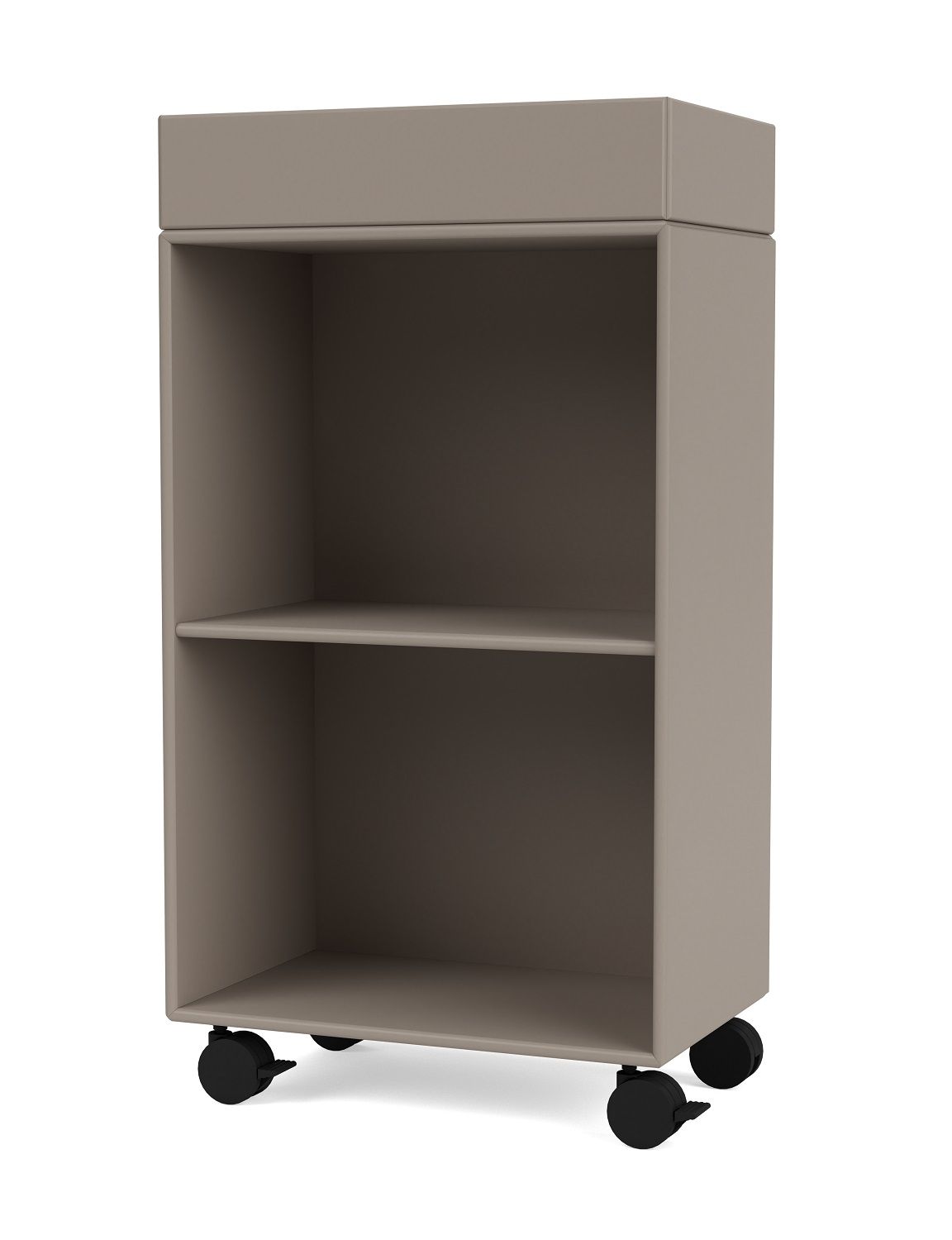 PREPPY Wagen Montana: Beiger Rollcontainer mit zwei offenen Fächern für Büro oder Wohnraum.