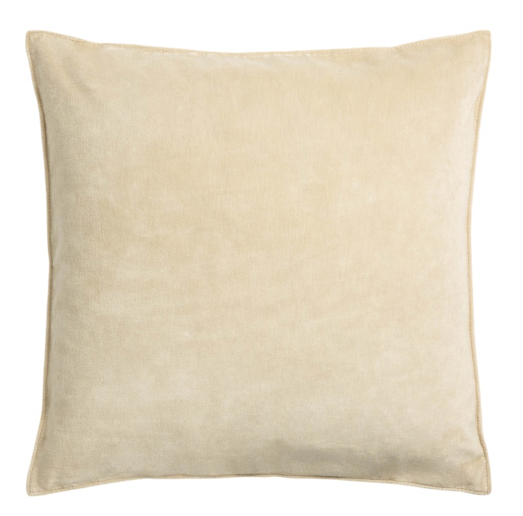 Beiges Ethnicraft Samtkissen 50x50 cm, quadratisches Dekokissen für Sofa oder Bett, hochwertige Wohnaccessoires.