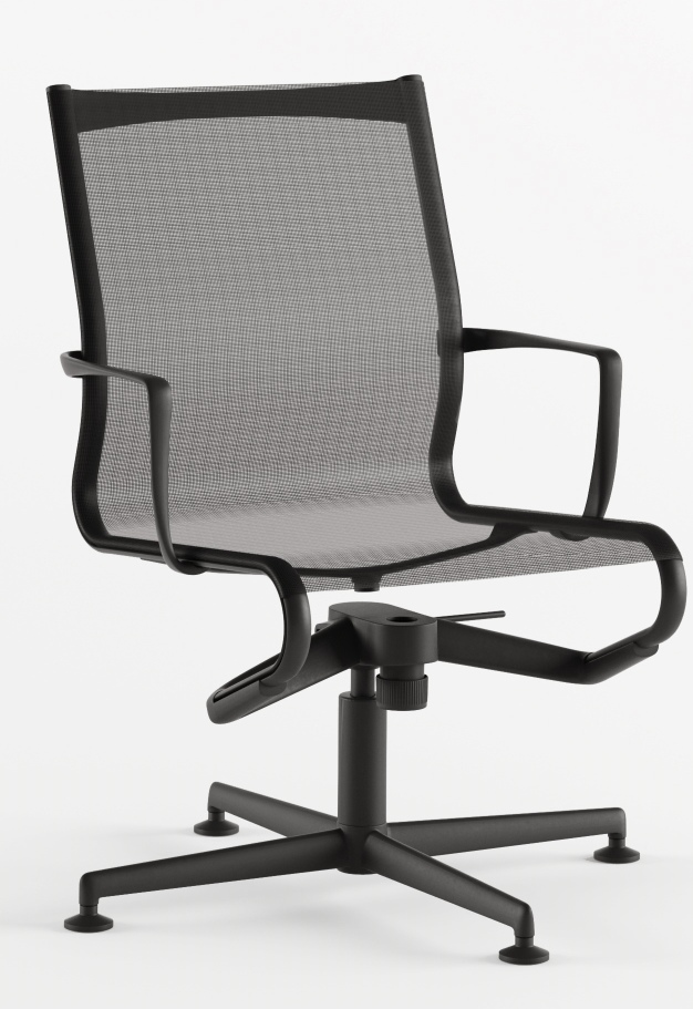 Meetingframe Drehstuhl mit Armlehnen und schwarzem Netzrücken für ergonomisches Sitzen im Büro.