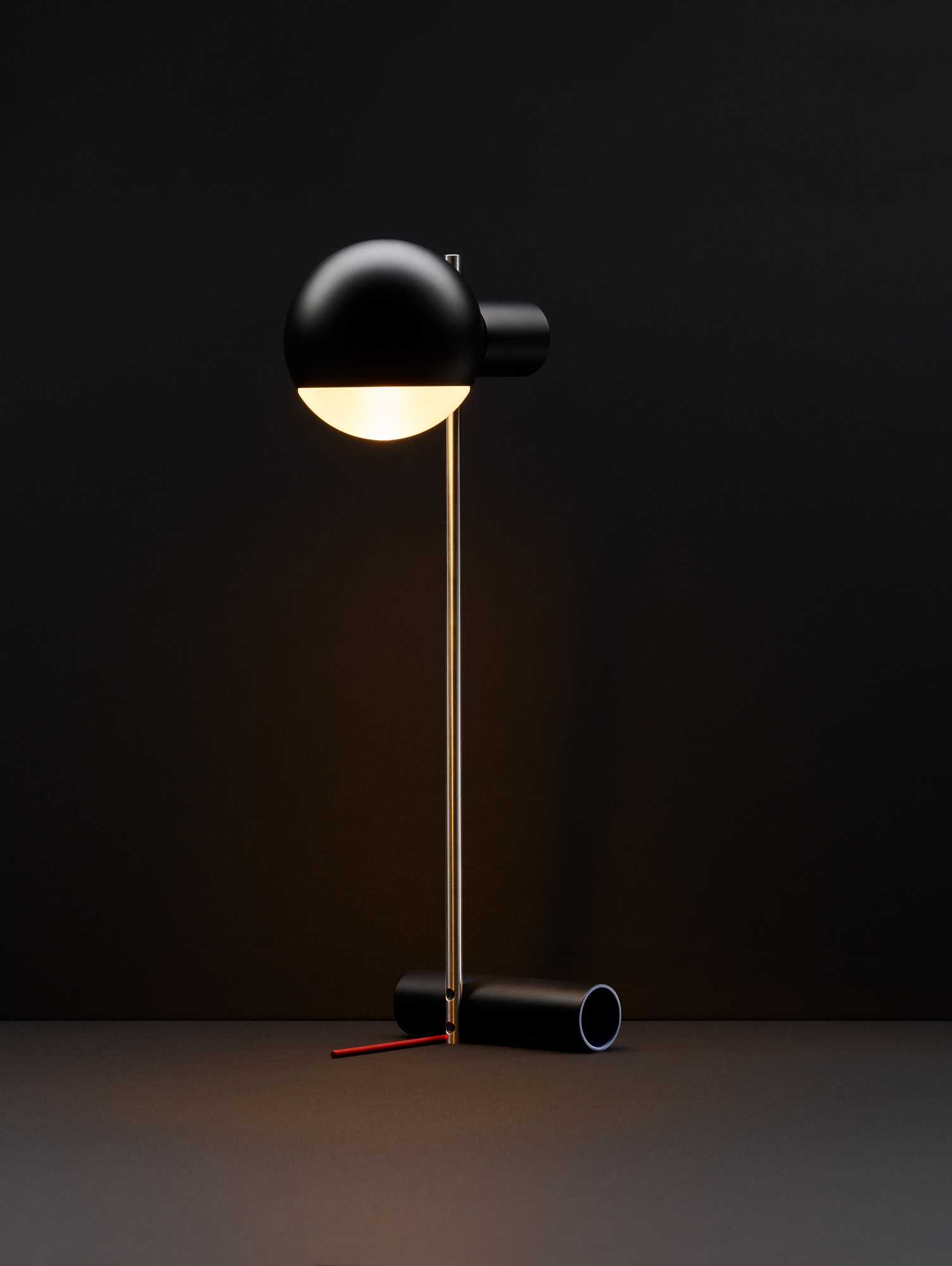 L25 Tischleuchte von Tecta: Schwarze, glänzende LED-Lampe mit rundem Schirm und schlankem Design.