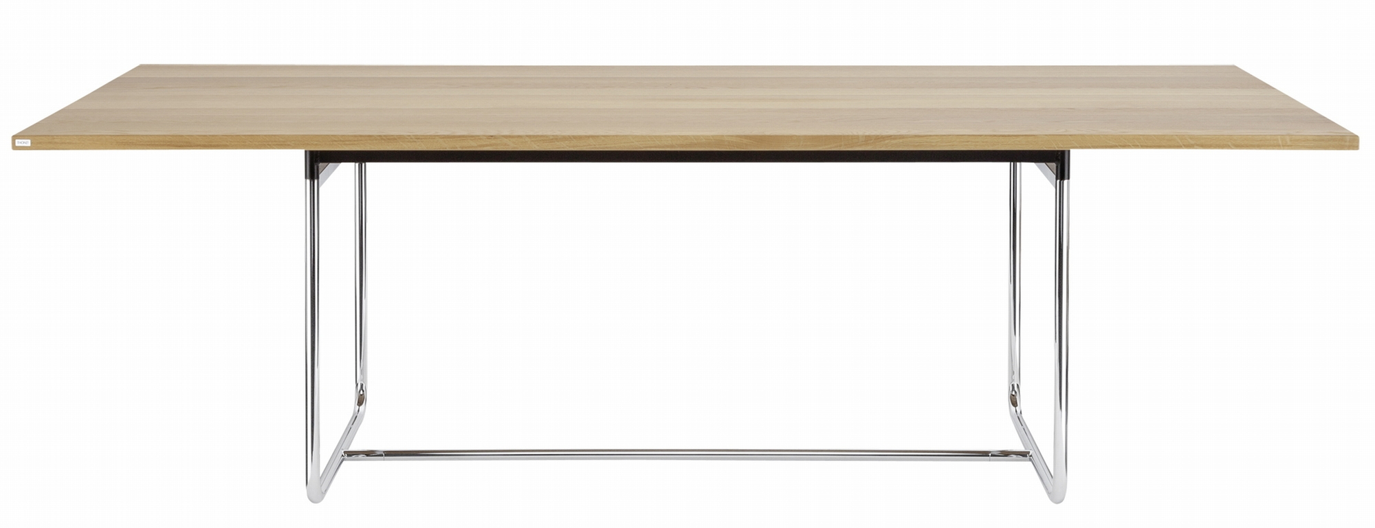 S 1070 Thonet Esstisch mit heller Holzplatte und verchromtem Stahlrohrgestell, modernes Design.