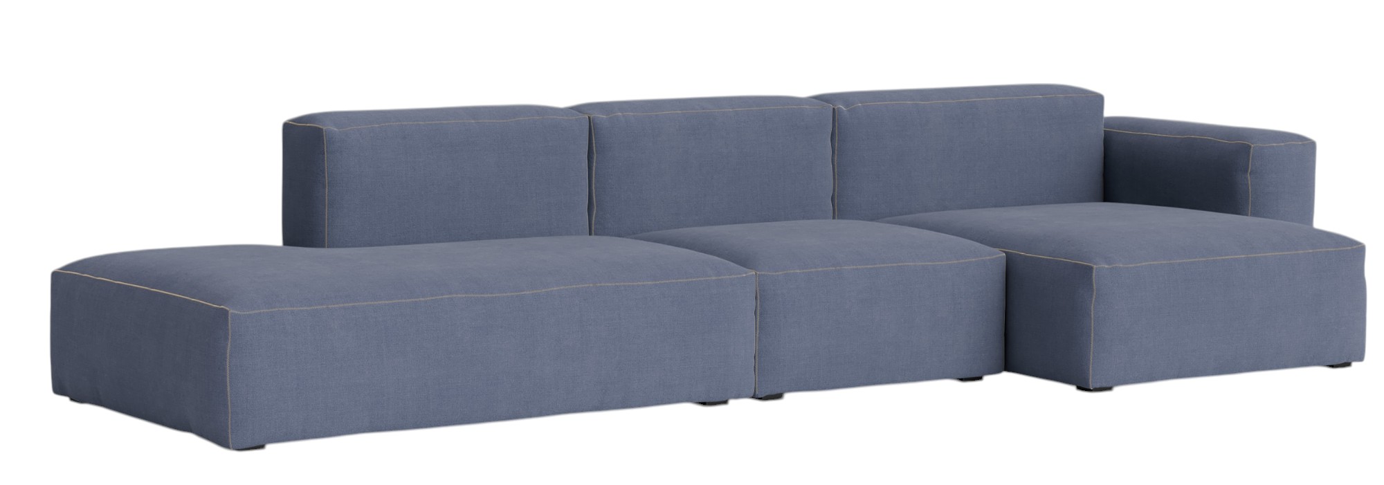 Blaues Mags Soft Sofa von Hay, 3-Sitzer mit Armlehne rechts, modernes Design für Wohnzimmer.