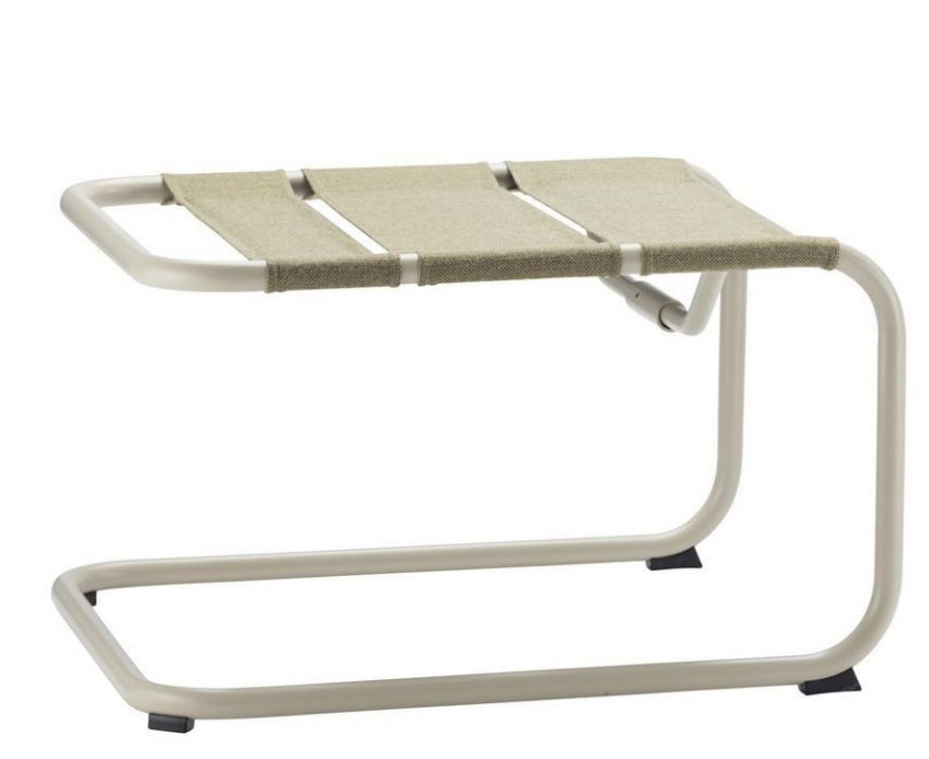 Thonet Hocker S 35 NH für den Außenbereich, modernes Design mit beigem Textilbezug.