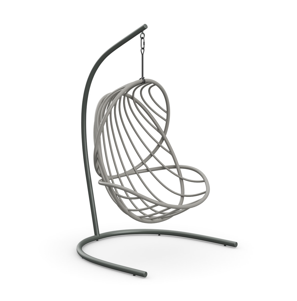Kida Hängesessel von Dedon mit Standfuß, grau, modernes Design für Garten und Terrasse.