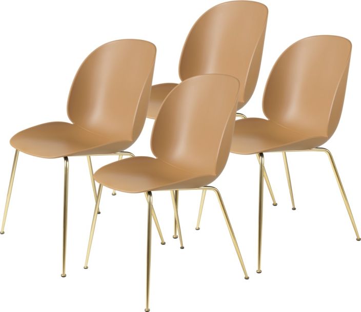 Beetle Chair Esszimmerstuhl Ungepolstert Amber Borwn Messing 4-er Set Gubi
