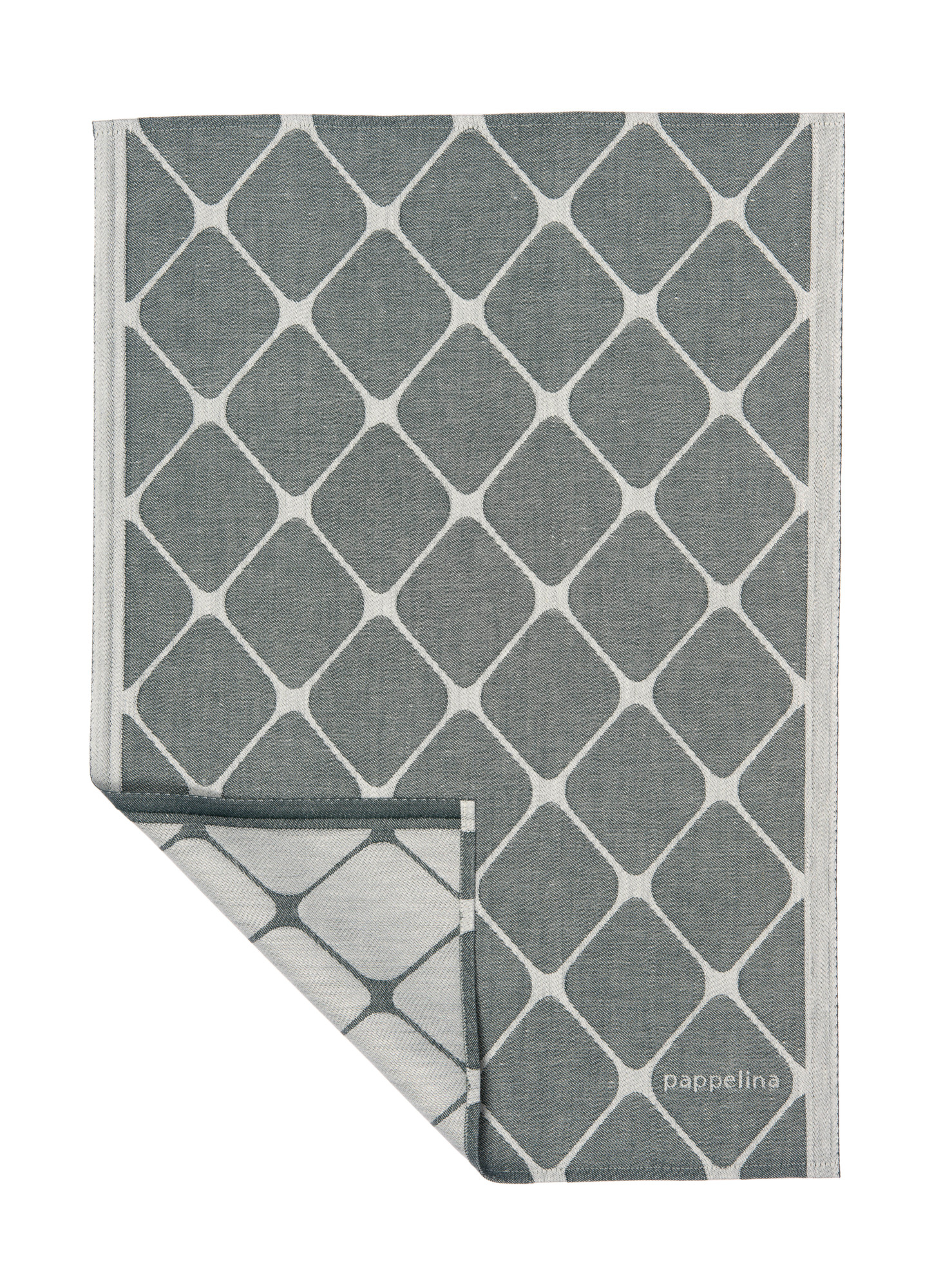 Rex Kunststoffteppich von Pappelina, 70x160 cm, grauer Teppich mit weißem Rautenmuster, gewebter Küchenteppich.