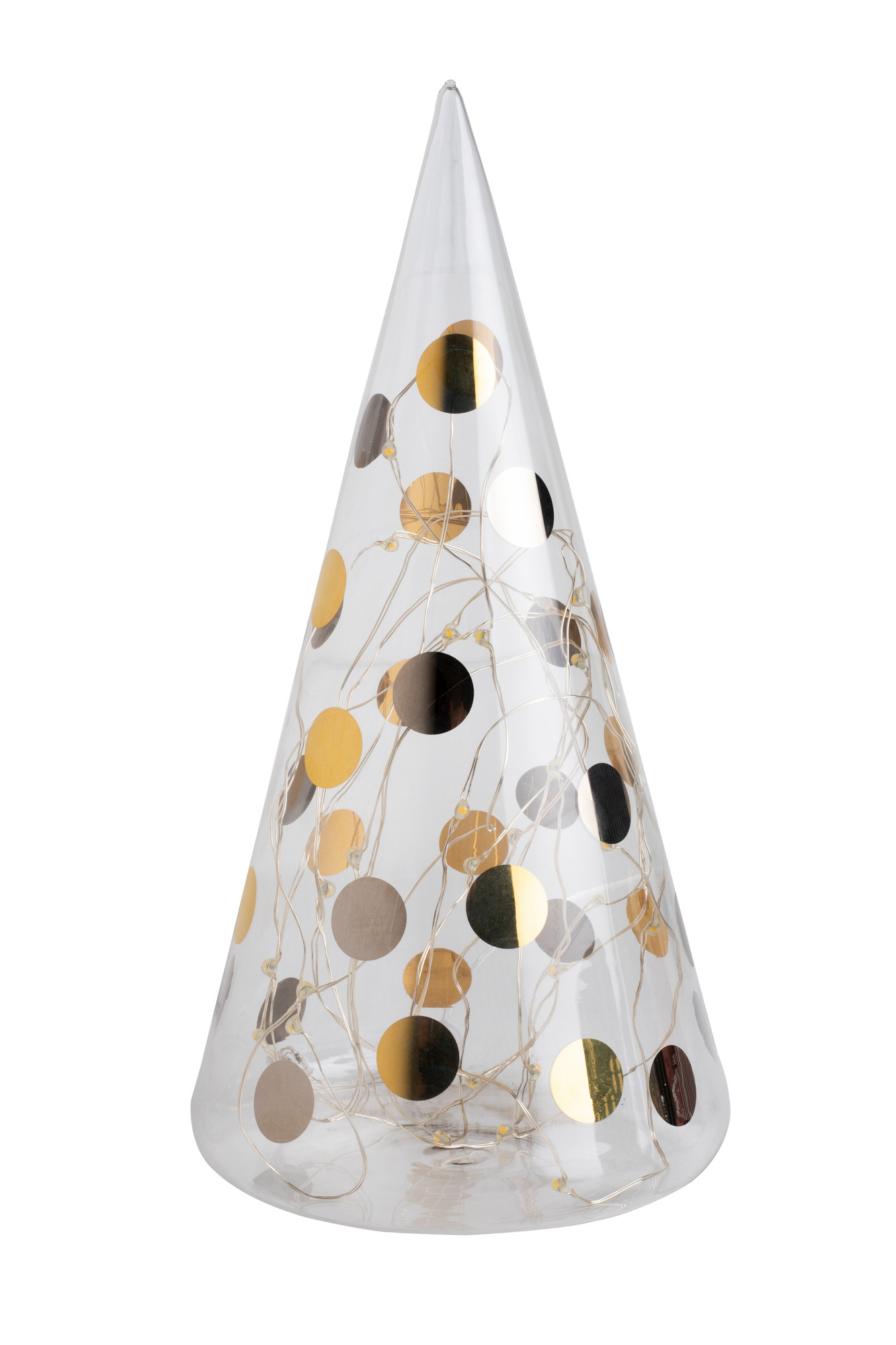 Living Glastanne mit Punkten, bicolour, groß, mit LED-Lichterkette, festliche Weihnachtsdekoration.