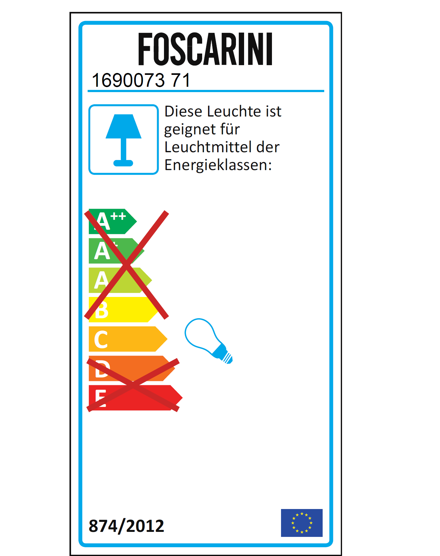 Energieeffizienzlabel der Foscarini Allegro Assai Deckenleuchte, geeignet für Leuchtmittel der Energieklassen A++ bis C.