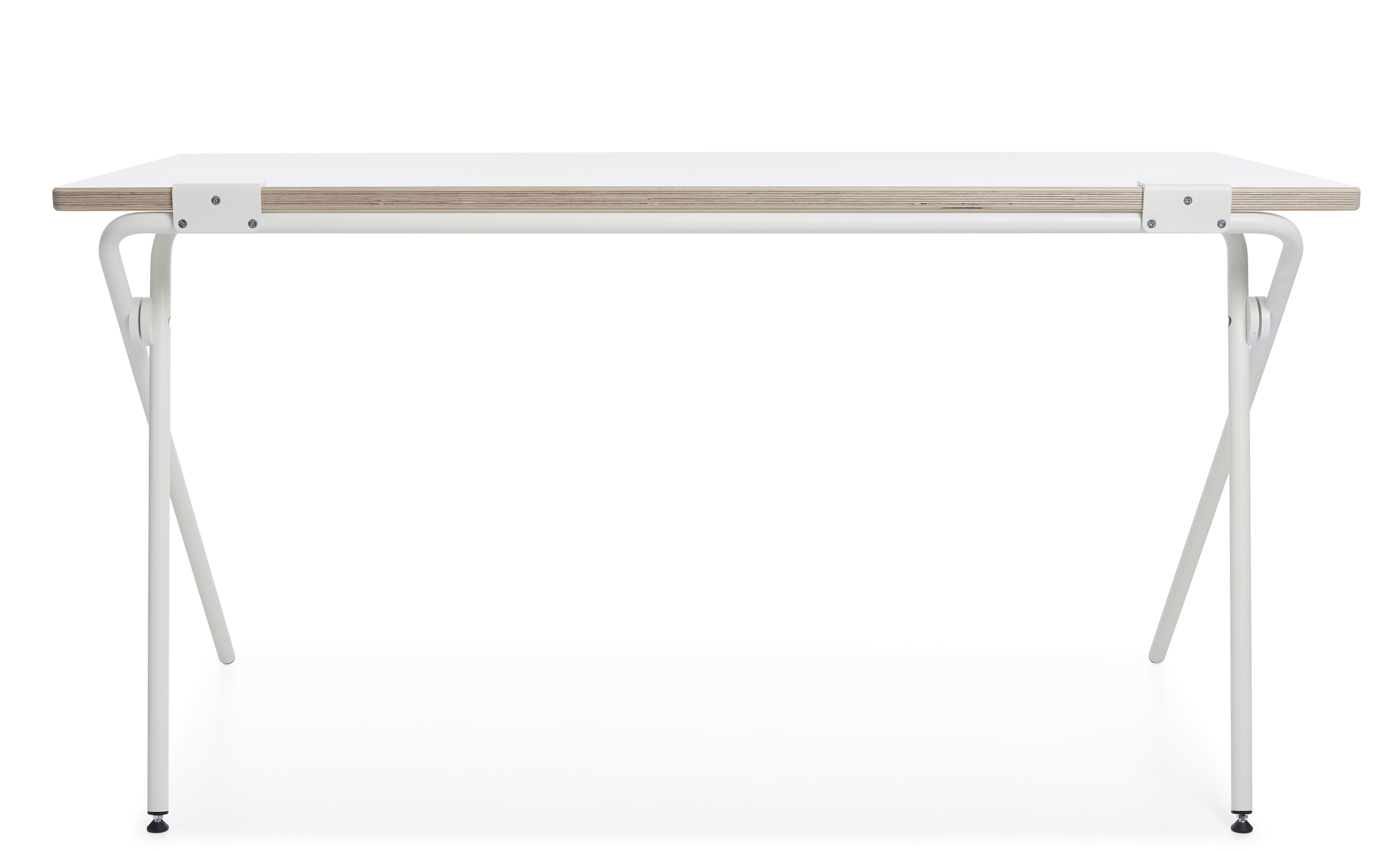 Weißer Plato Klappsekretär von Müller Möbelwerkstätten, minimalistischer Schreibtisch mit klappbaren Beinen für kleine Räume.