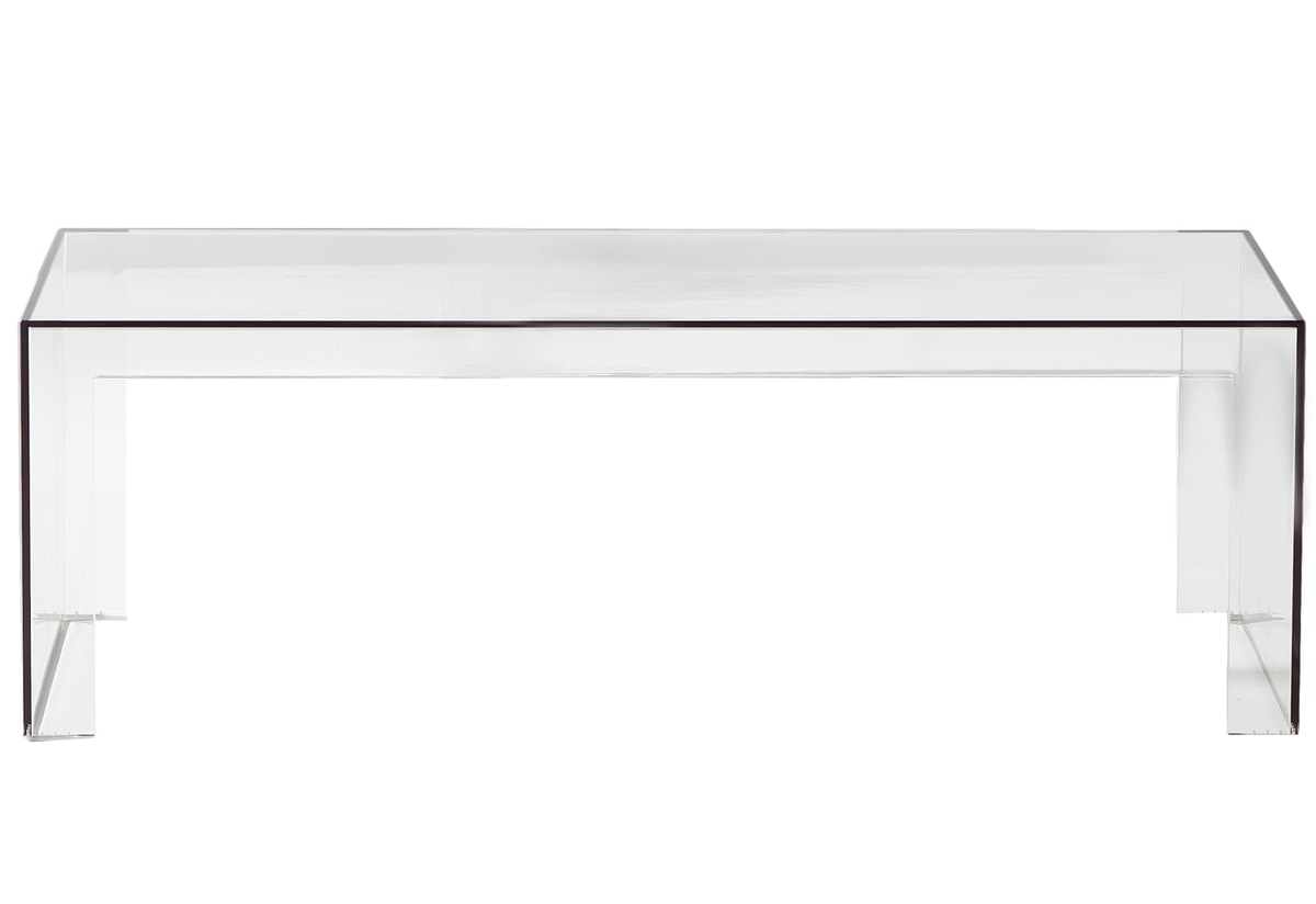Transparenter, niedriger "Invisible Side" Tisch von Kartell, aus Acrylglas, modernes Design für Wohnzimmer.