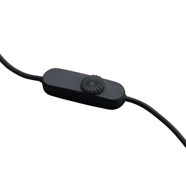 Detailaufnahme des Dimmers der Blomus Kami Reispapier Tischleuchte, schwarzer Schalter am Kabel.