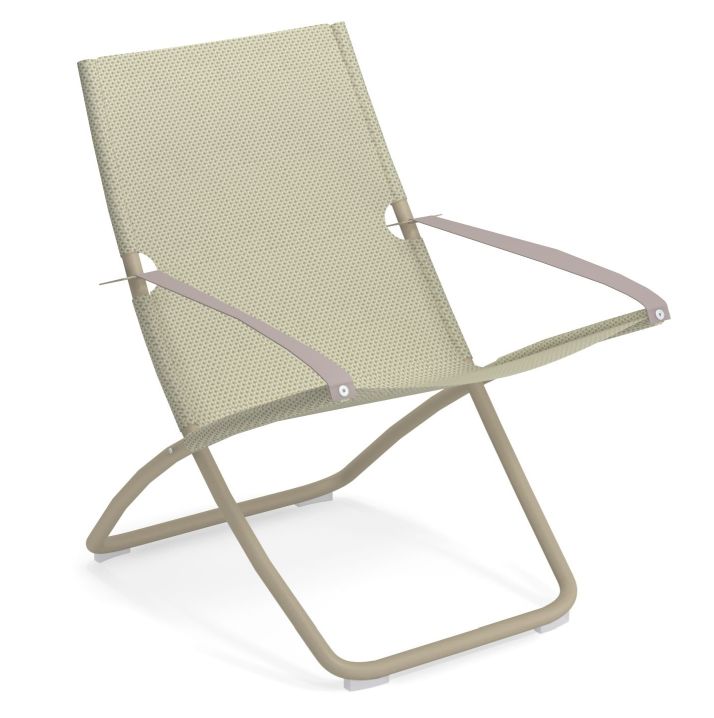 Snooze Liegestuhl Emu in Taupe-Beige: Moderner Gartenliegestuhl mit Armlehnen und atmungsaktivem Textilbezug für entspannte Stunden.