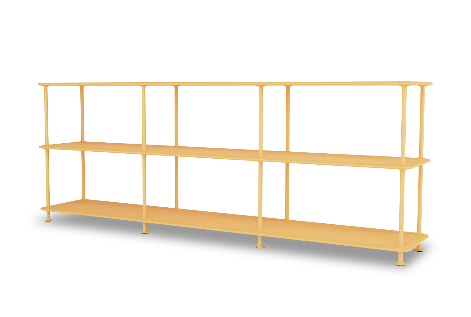 Montana Free Regal in Gelb mit drei Regalböden, modernes Design für Wohnzimmer und Büro.