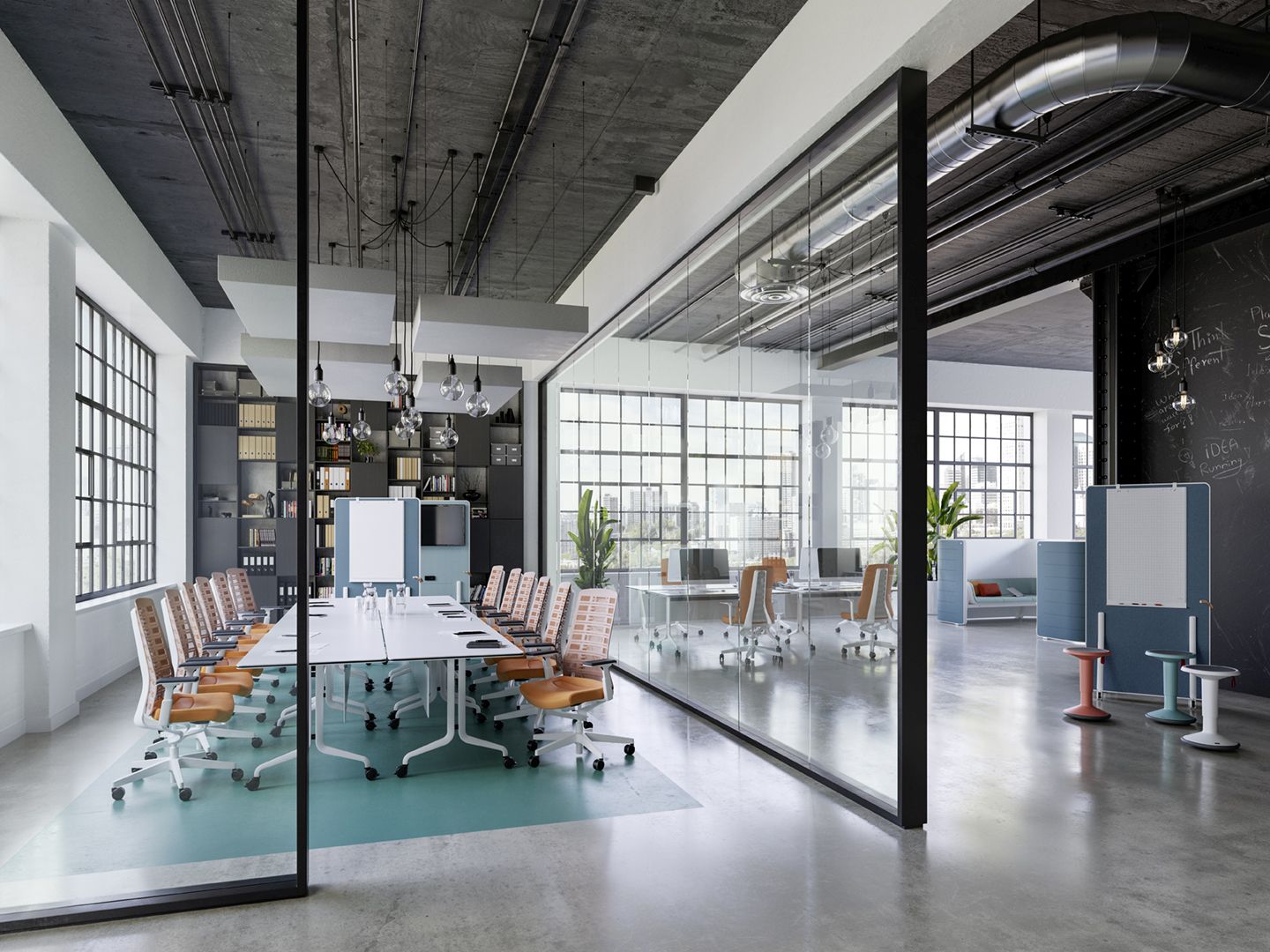 PUREis3 Drehstuhl von Interstuhl mit Polsterrücken in modernem Büroambiente. Ergonomischer Bürostuhl für komfortables Sitzen.