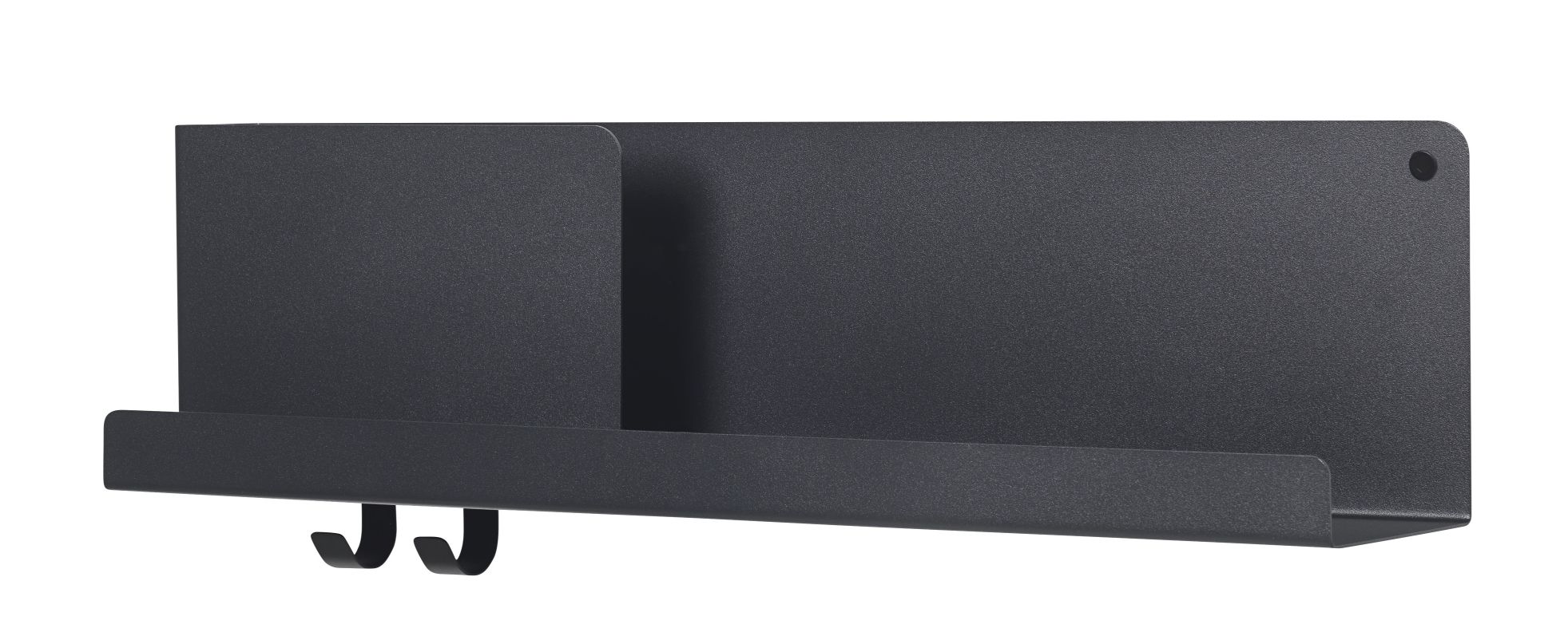 Schwarzes Wandregal von Muuto mit zwei Haken, ideal für Flur oder Büro.