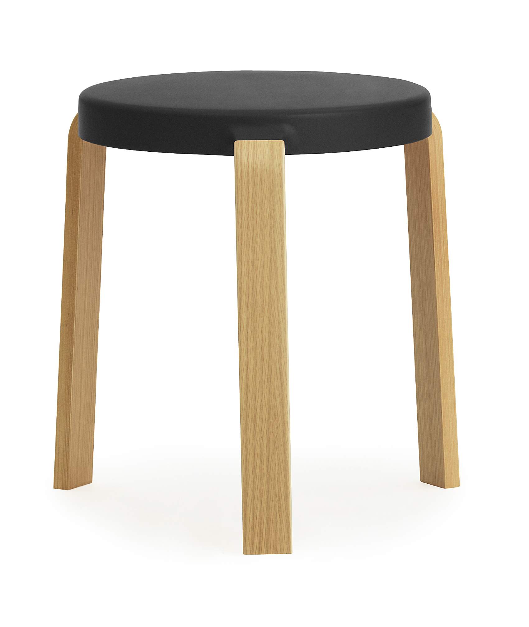 Tap Hocker von Normann Copenhagen, moderner Sitzhocker mit schwarzem Sitz und hellem Holzgestell.
