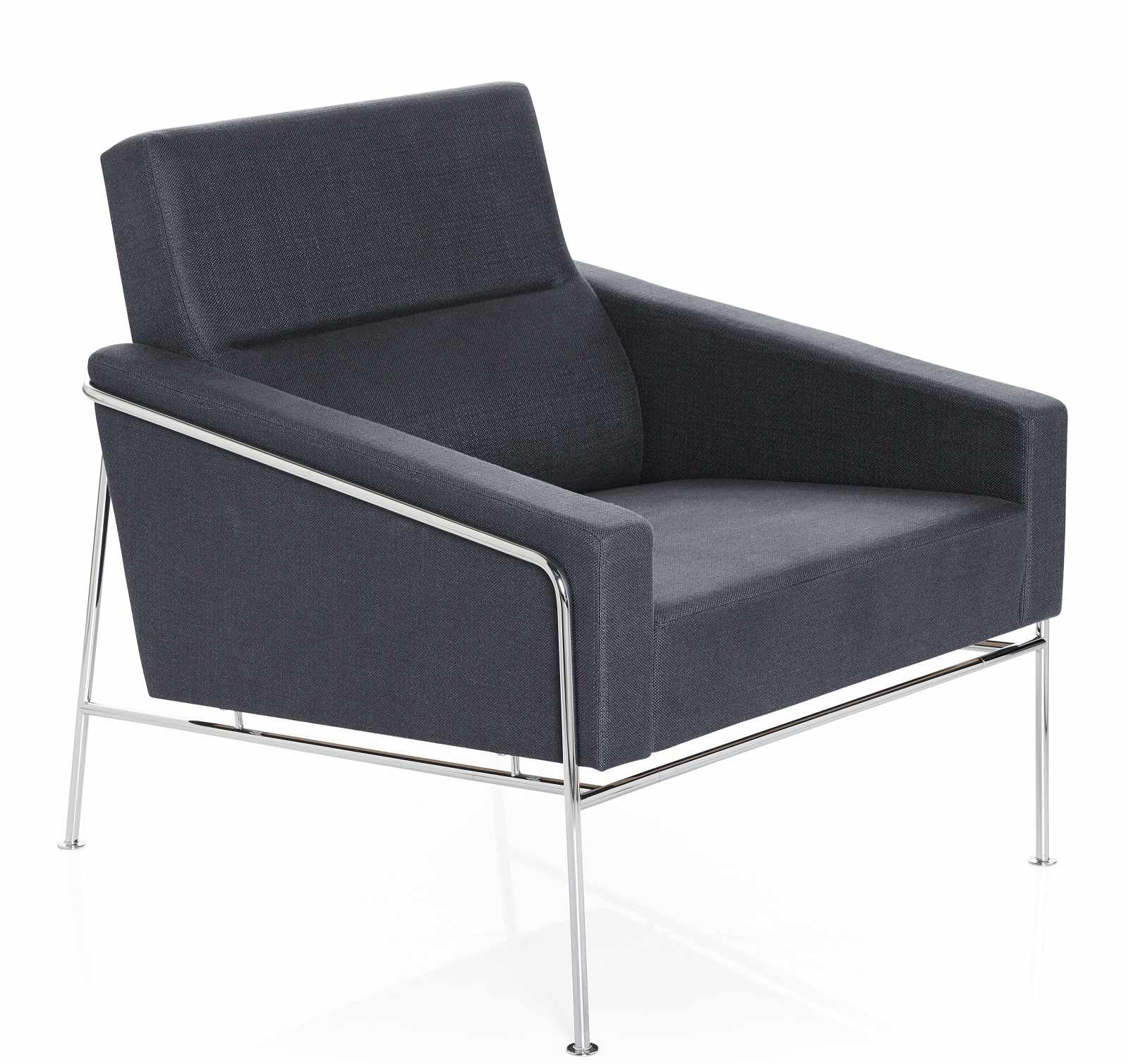 Serie 3300 Sessel von Fritz Hansen: Grauer Lounge Sessel mit verchromtem Stahlgestell. Moderner Designklassiker.