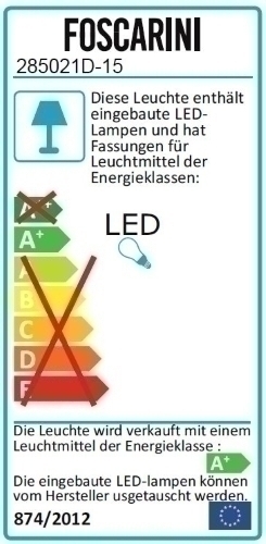 Energieeffizienzlabel der Foscarini Satellight Tischleuchte mit LED-Lampe der Energieklasse A+.