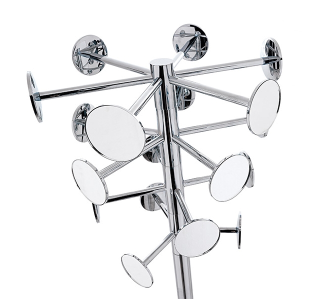 Chromfarbener Chaperon Kleiderständer von Opinion Ciatti mit runden Aufhängern für Jacken und Mäntel.