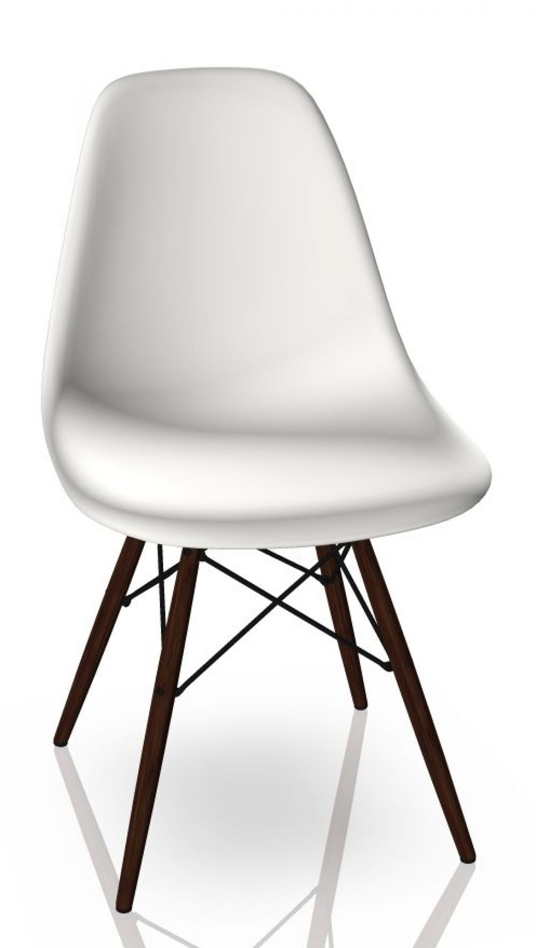 Weißer Eames Plastic Side Chair DSW Stuhl mit Ahorn dunkelbraunem Holzgestell von Vitra. Designklassiker für Esszimmer.