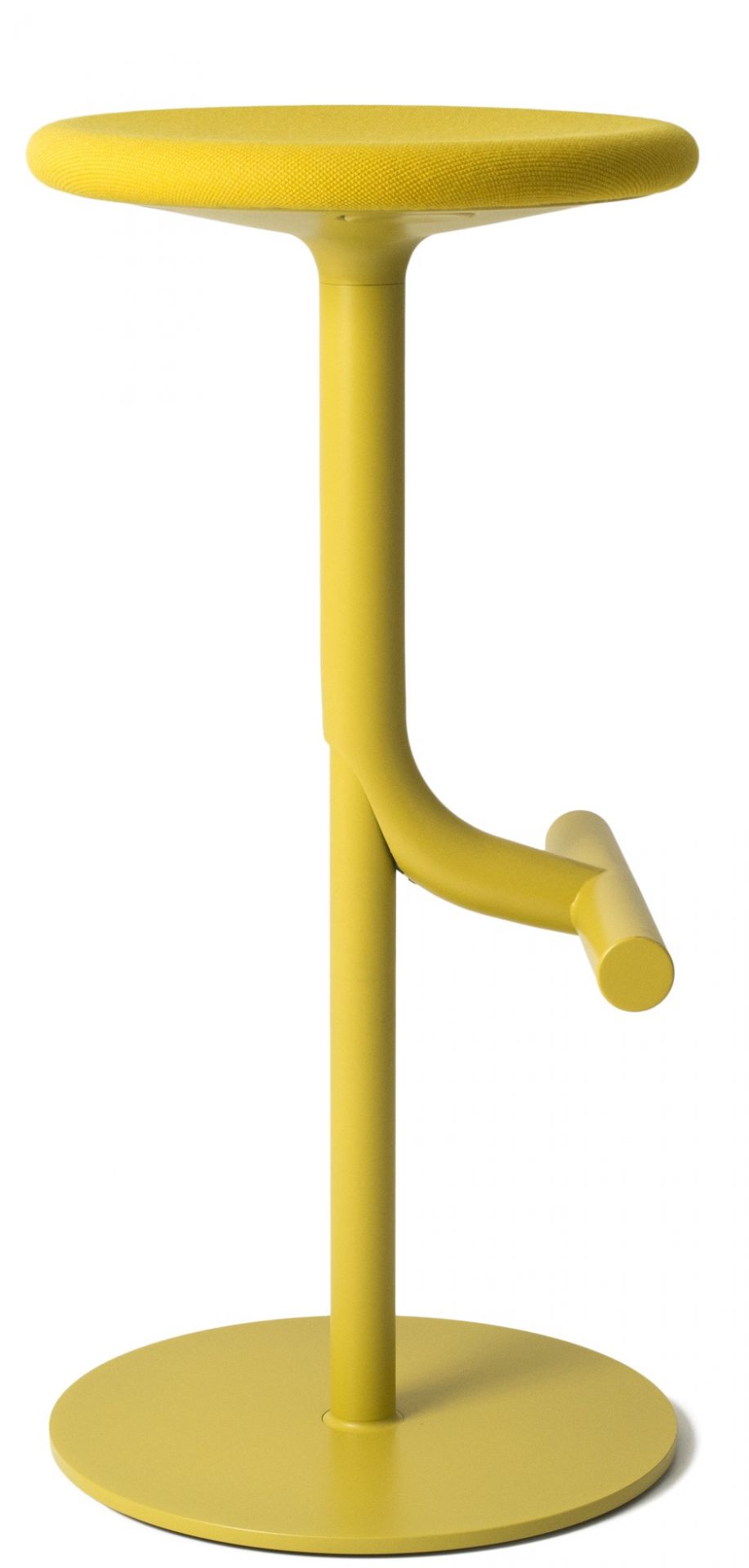 Gelber Tibu Stool Hocker von Magis mit Fußstütze und runder Sitzfläche, modernes Möbeldesign.