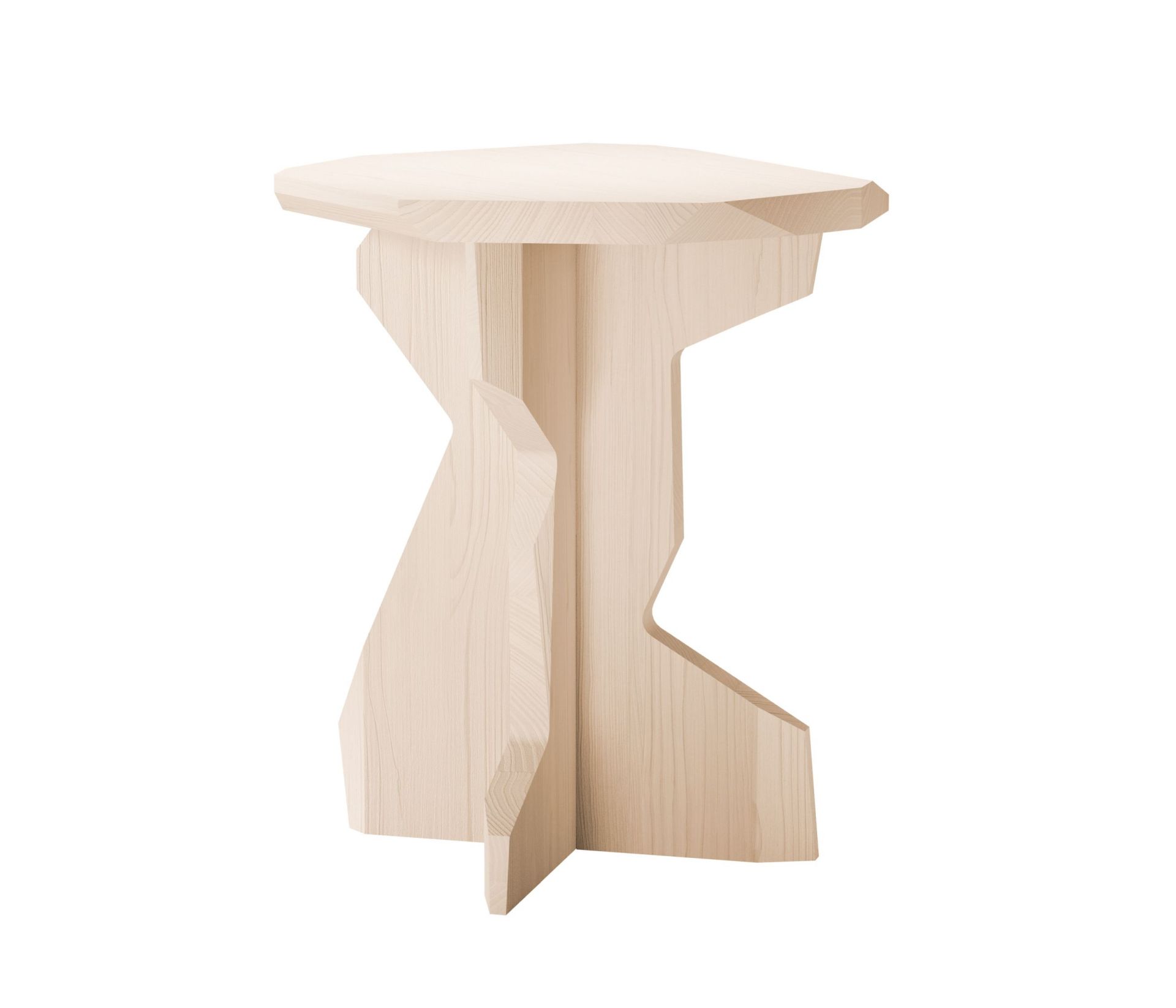 FELS Hocker aus Esche: Moderner, heller Holz Hocker mit einzigartigem, kantigem Design.
