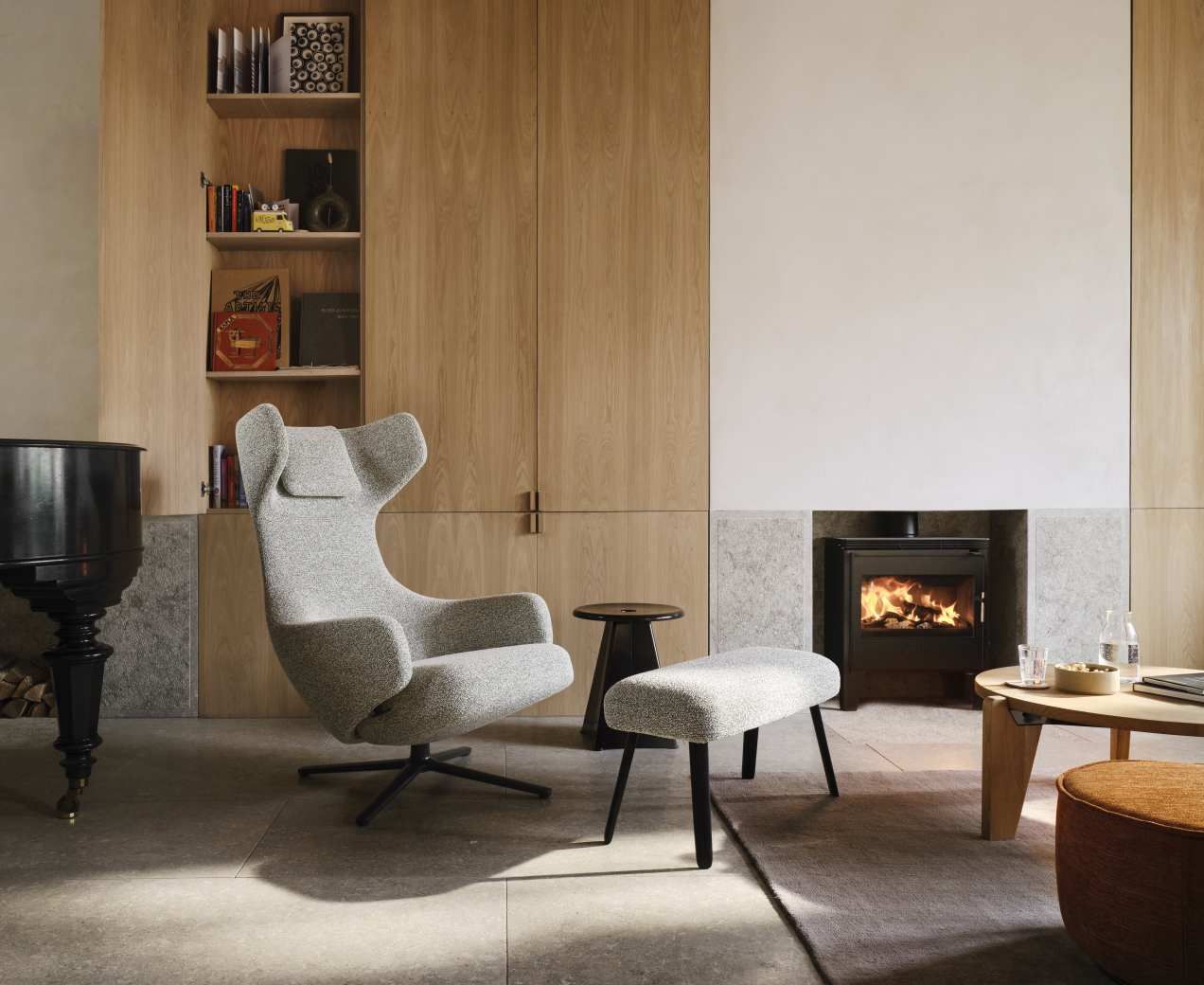 Grand Repos Sessel  + Ottoman Vitra Poliert Dumet Kiesel Melange