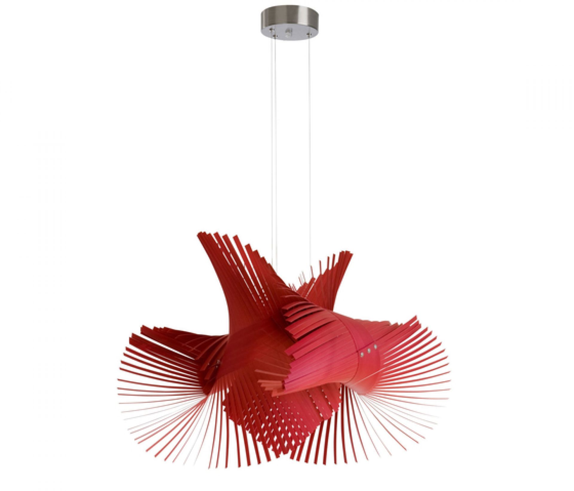 Rote Mikado Pendelleuchte von LZF Lamps: Moderne Hängeleuchte aus Holzfurnier für stilvolle Beleuchtung.