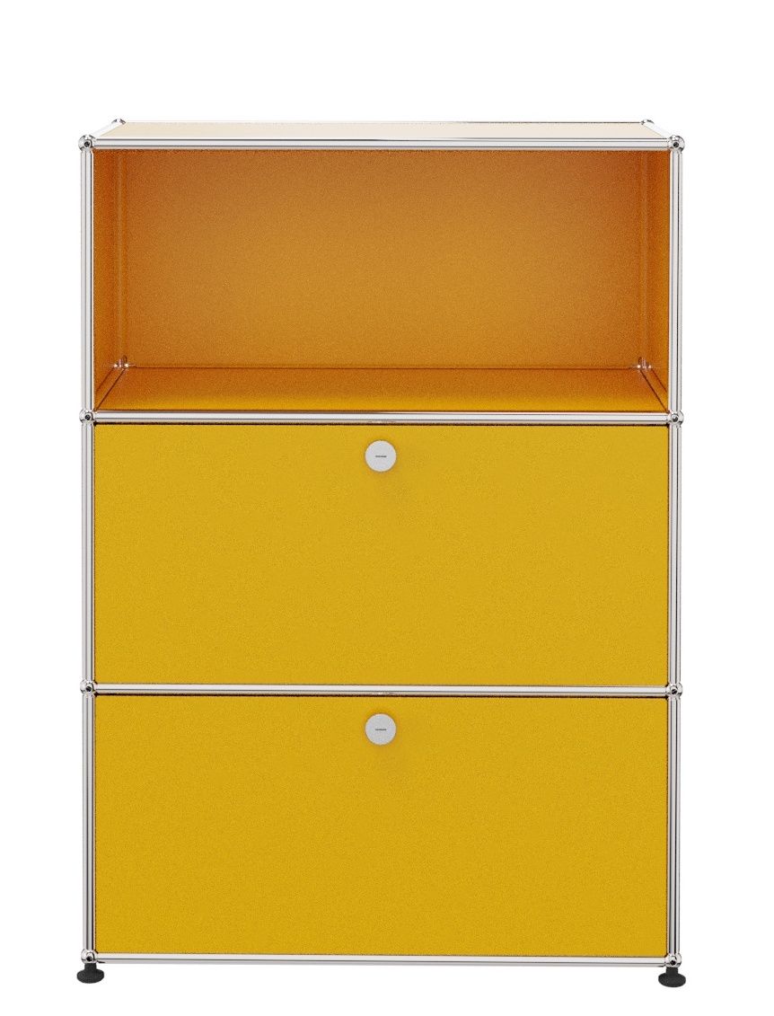 USM Haller Highboard mit 2 Klappen und 1 Fach offen-goldgelb