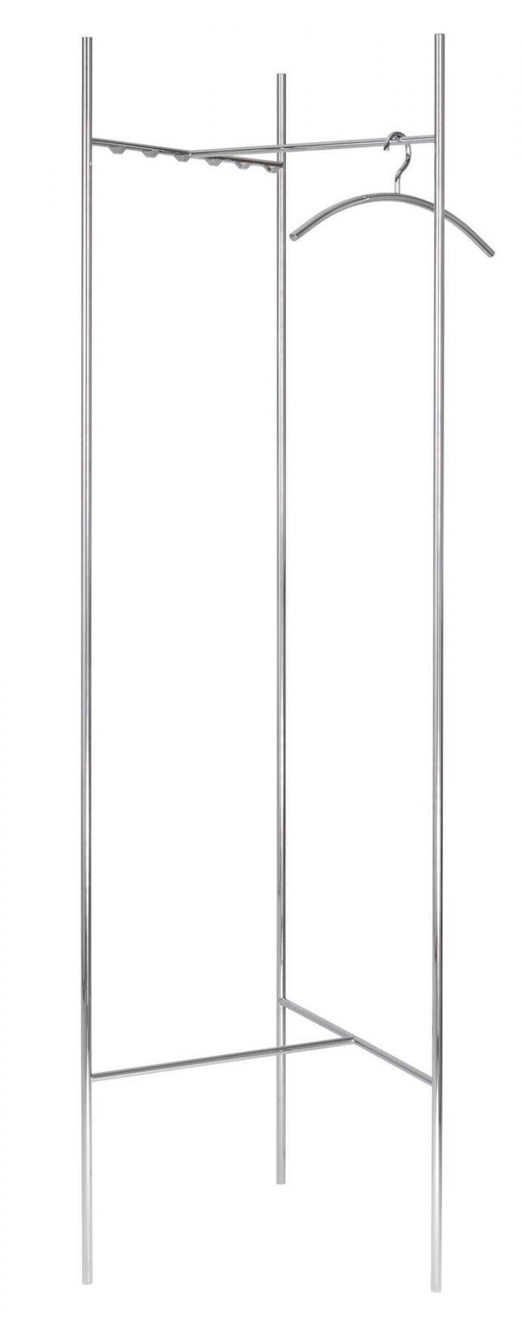 Schönbuch Sketch Garderobenständer aus verchromtem Stahl mit Kleiderbügel und Hakenleiste für Jacken und Mäntel.