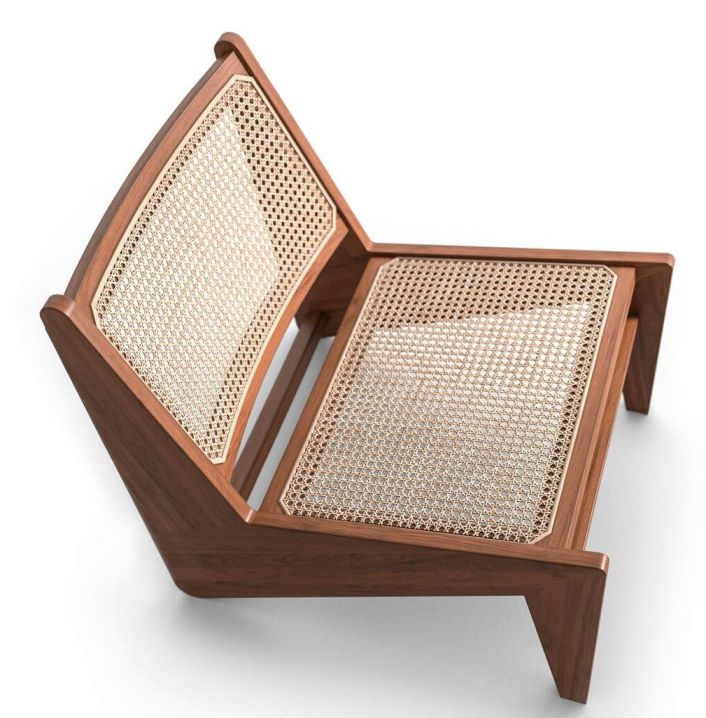 Cassina Kangaroo Sessel 058: Holzrahmen mit Wiener Geflecht Sitzfläche und Rückenlehne.