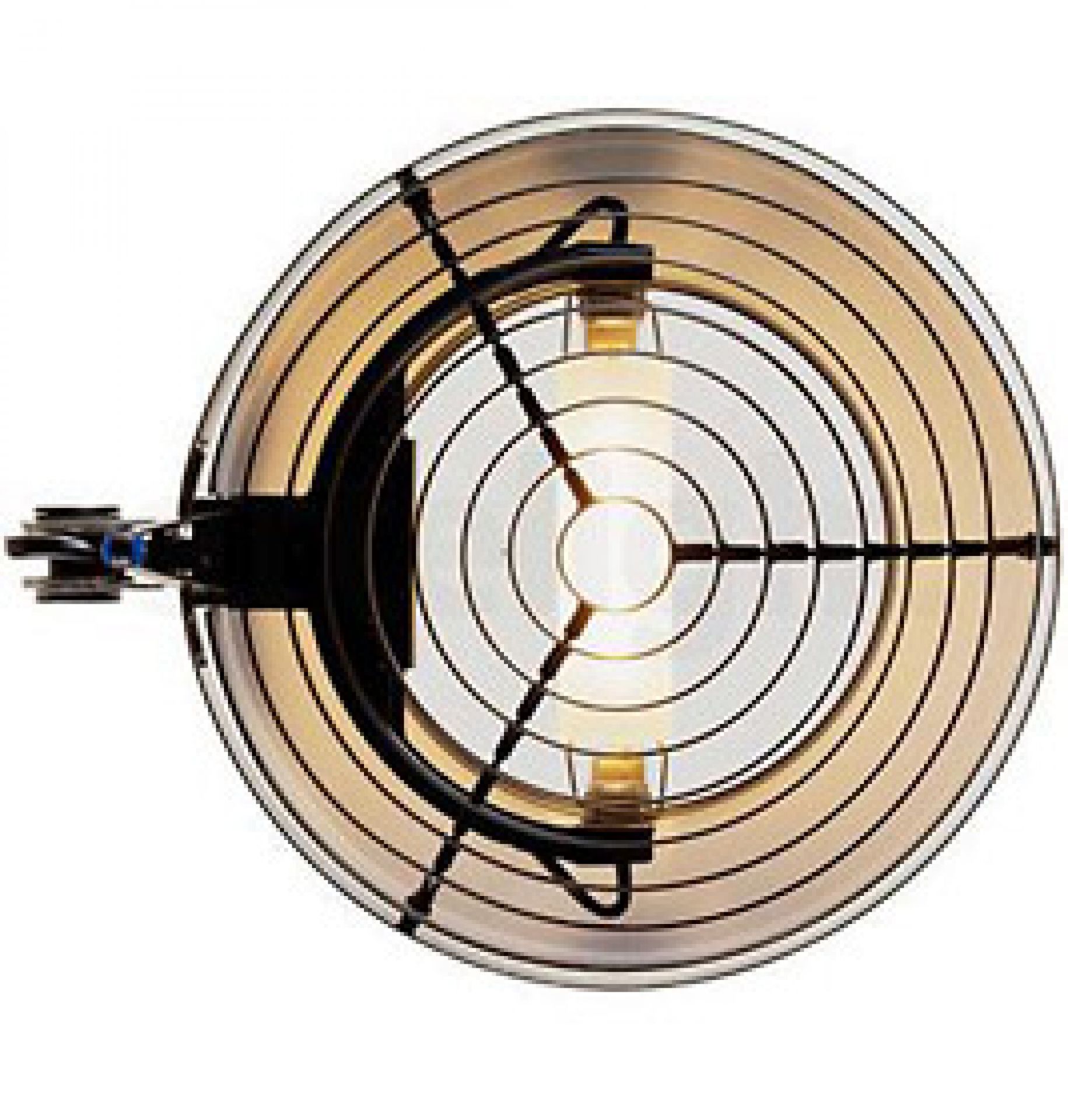 Elle LED Stehleuchte: Detailaufnahme des runden Lampenschirms mit filigranem, schwarzem Metallgestell und warmem Licht.